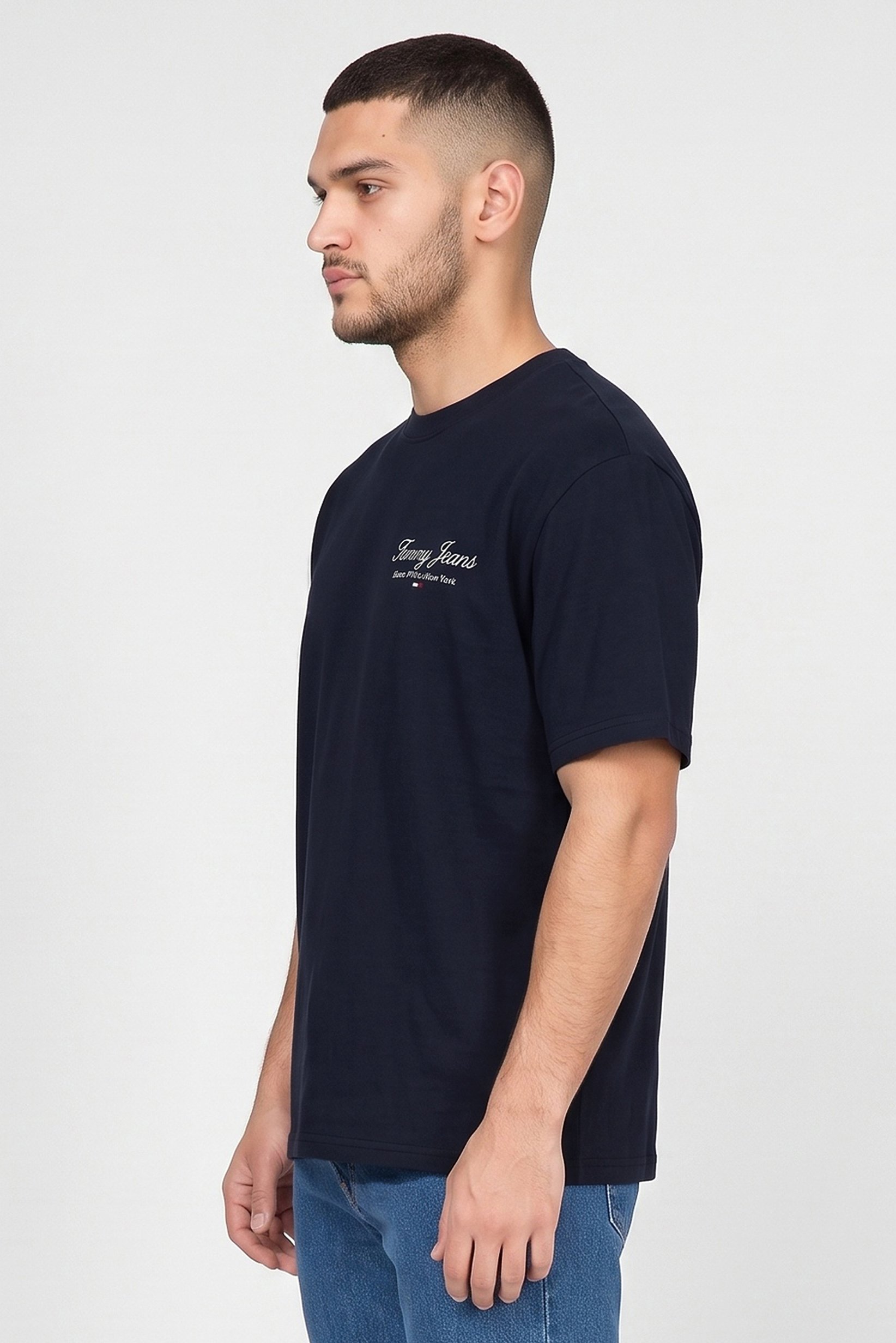 Tommy Jeans Men Crew Neck Short Sleeve Embroidered Logo T-Shirt, Navy