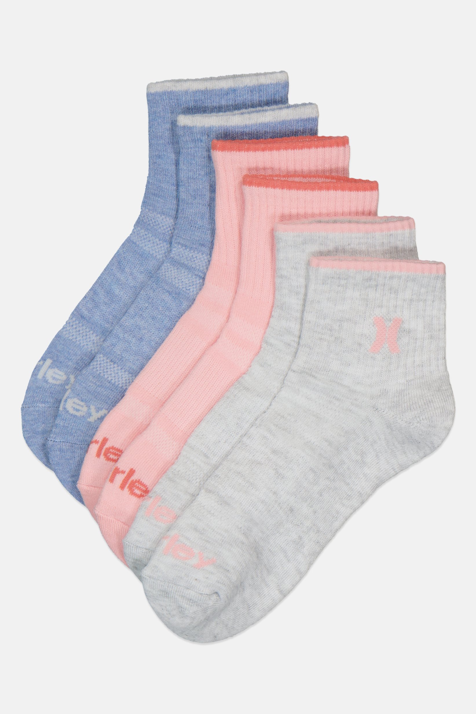 Women 6 Pairs Brand Logo Quarter Crew Socks, Multicolor