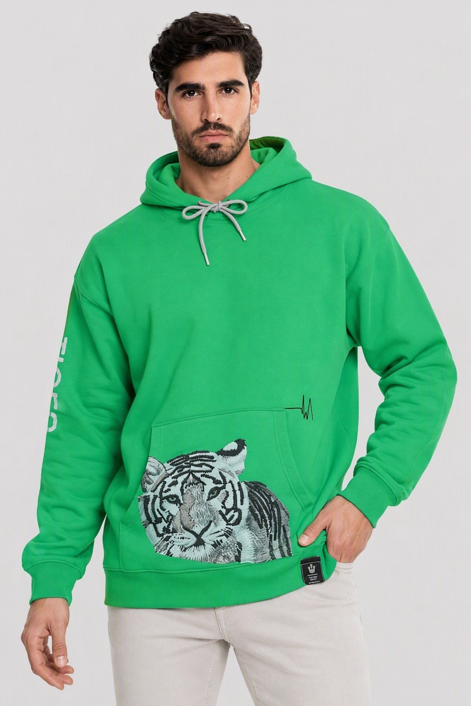 Men Graphic Print Long Sleeve Hoodie, Green