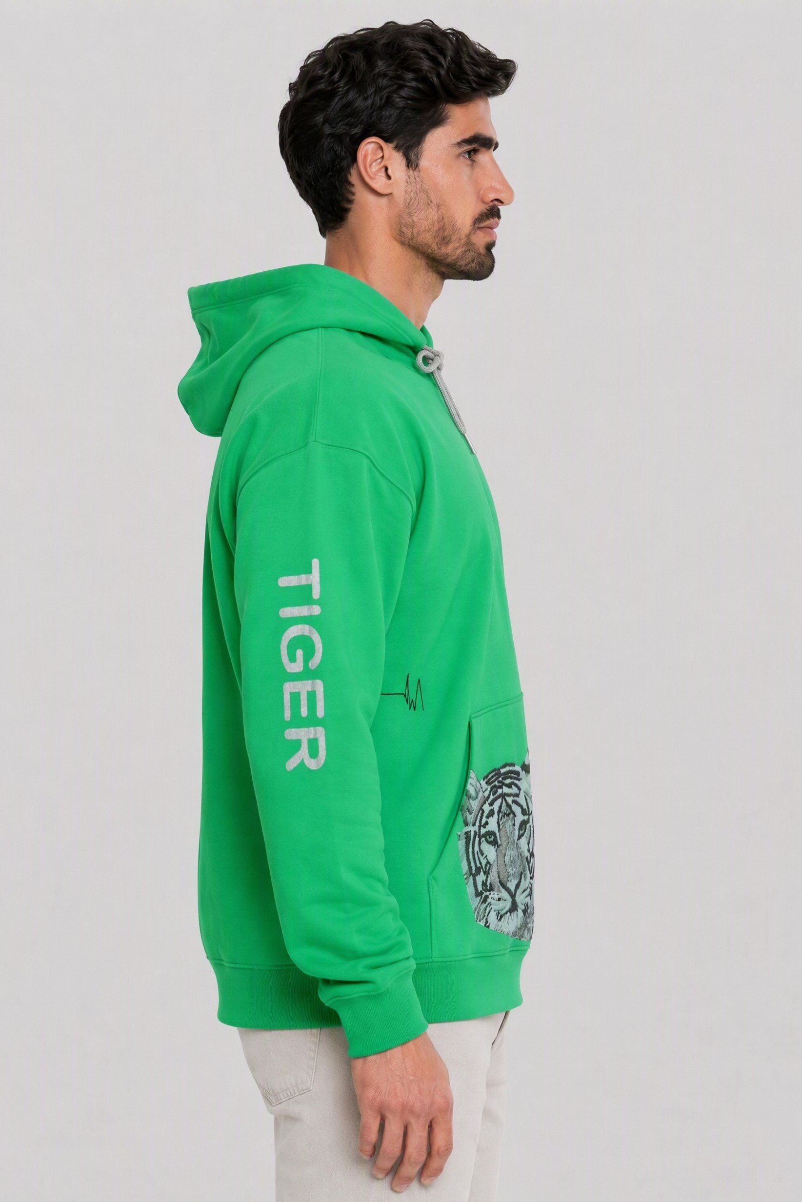 Men Graphic Print Long Sleeve Hoodie, Green