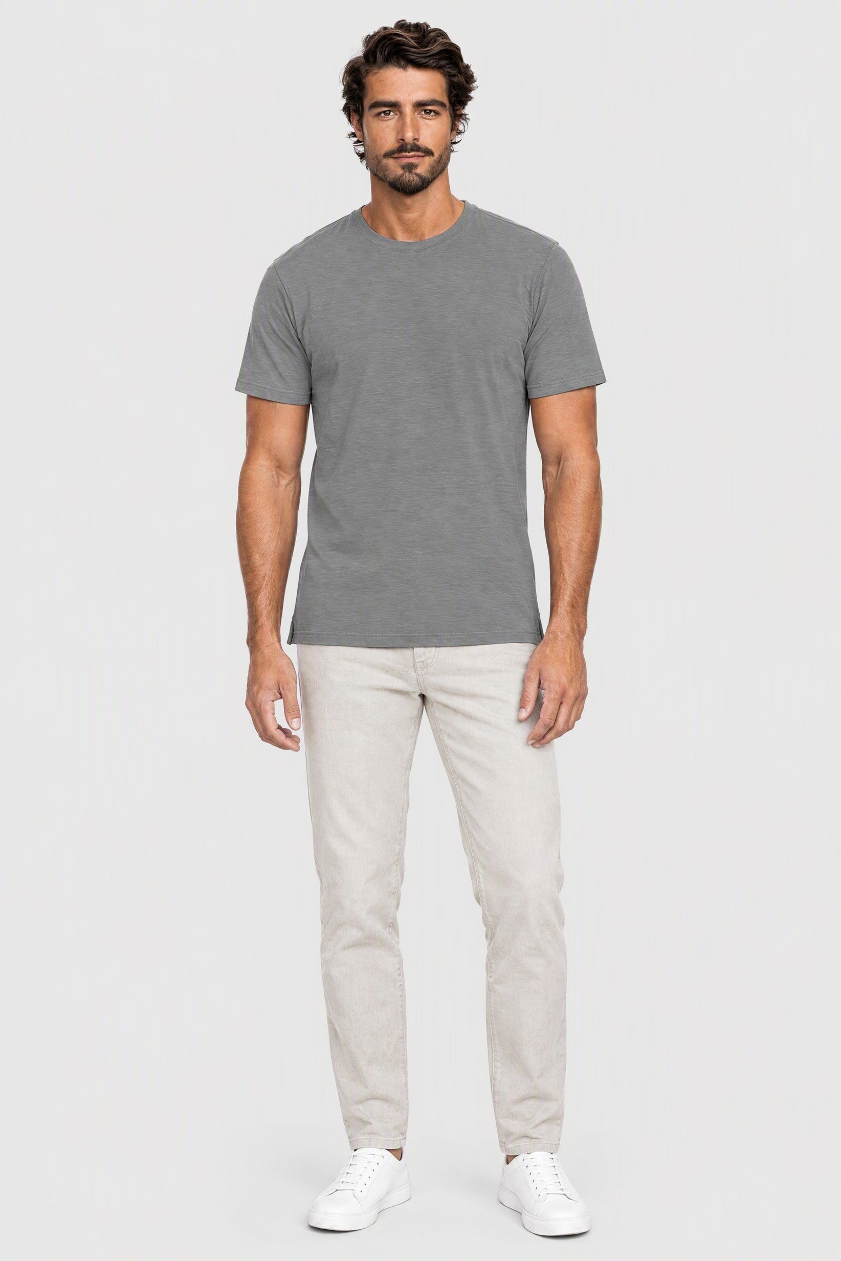 Men Crew Neck Short Sleeve Heather T-Shirt, Grey