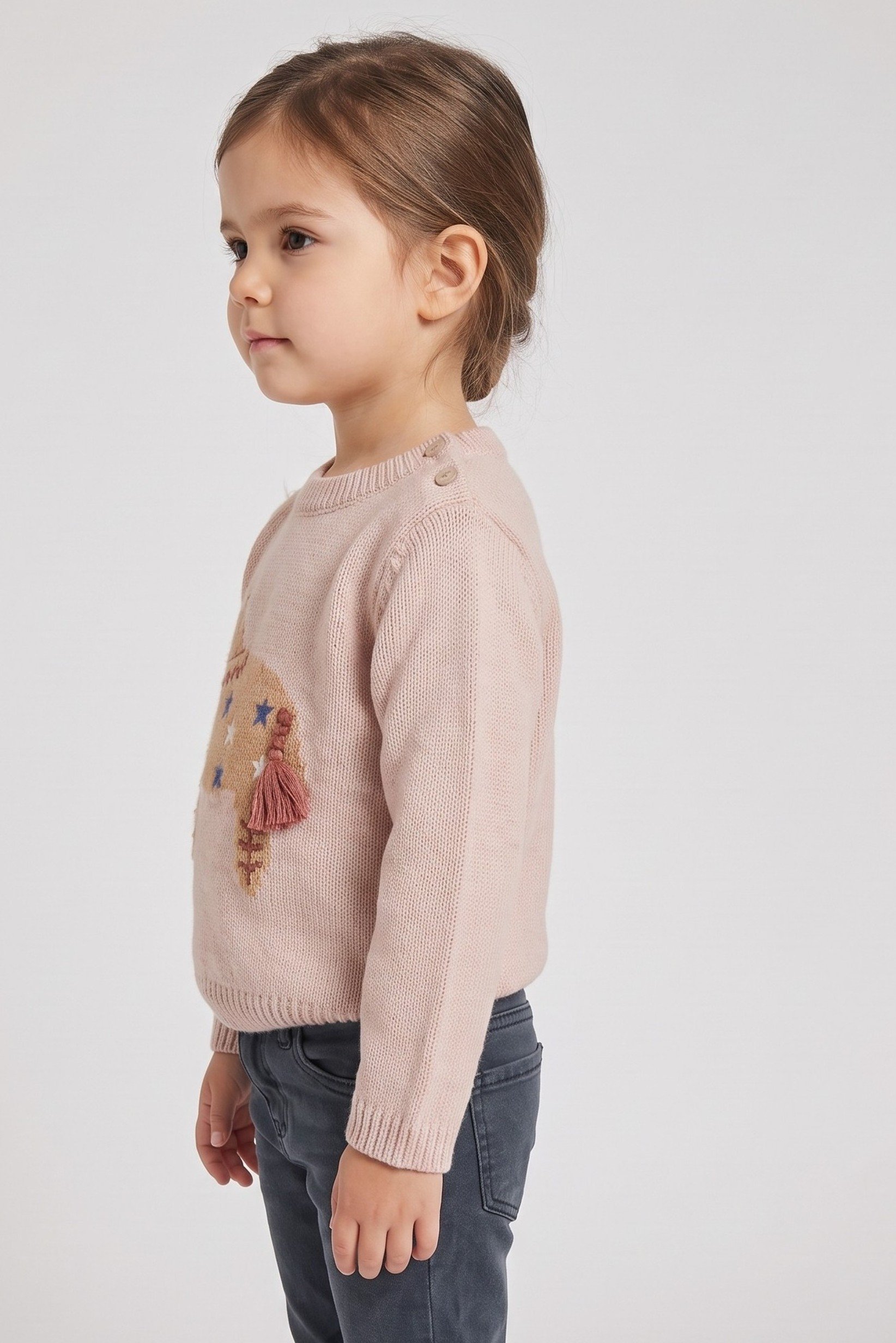 Toddlers Girl Knitted Long Sleeve Sweater, Beige