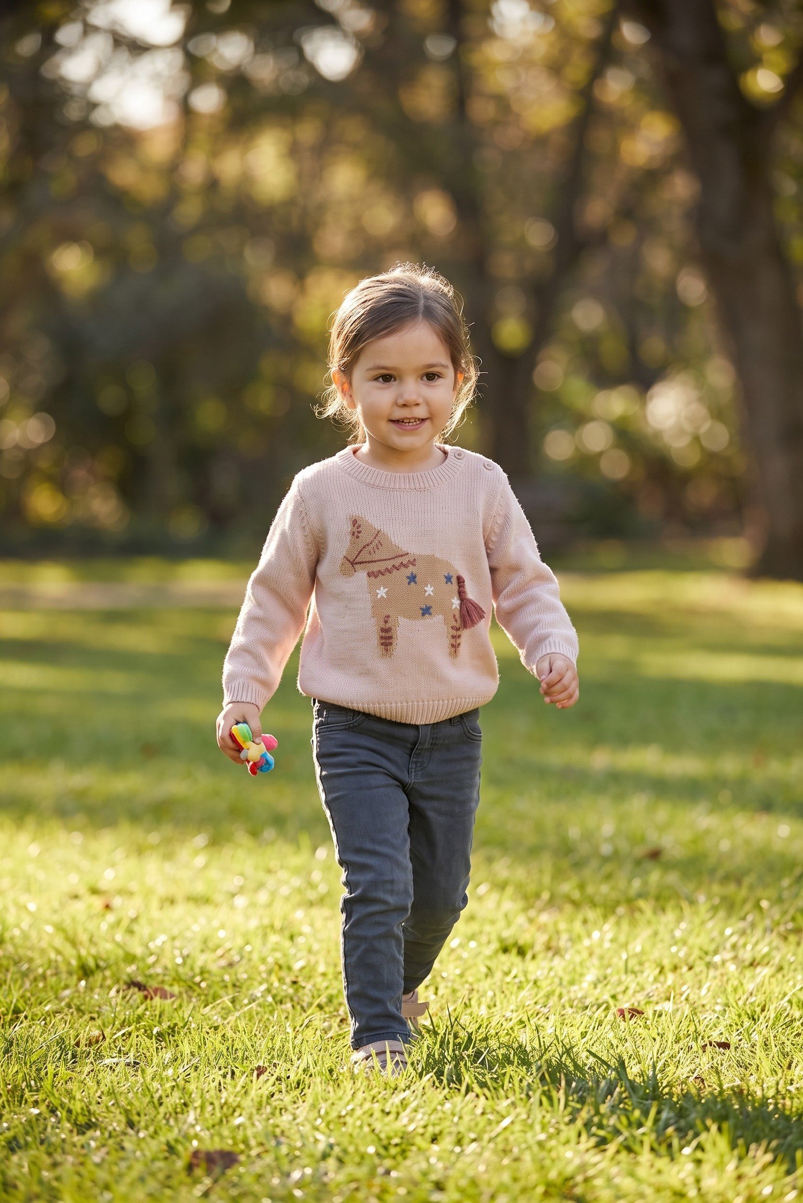 Toddlers Girl Knitted Long Sleeve Sweater, Beige