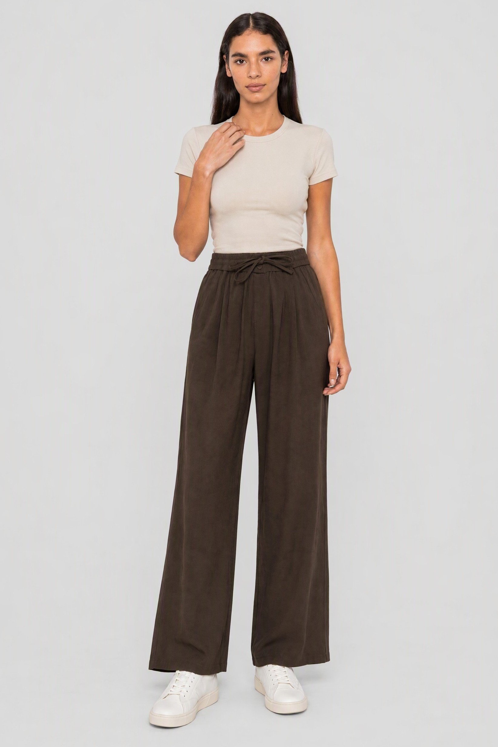 Women Regular Fit Plain Straight Leg Pants, Brown