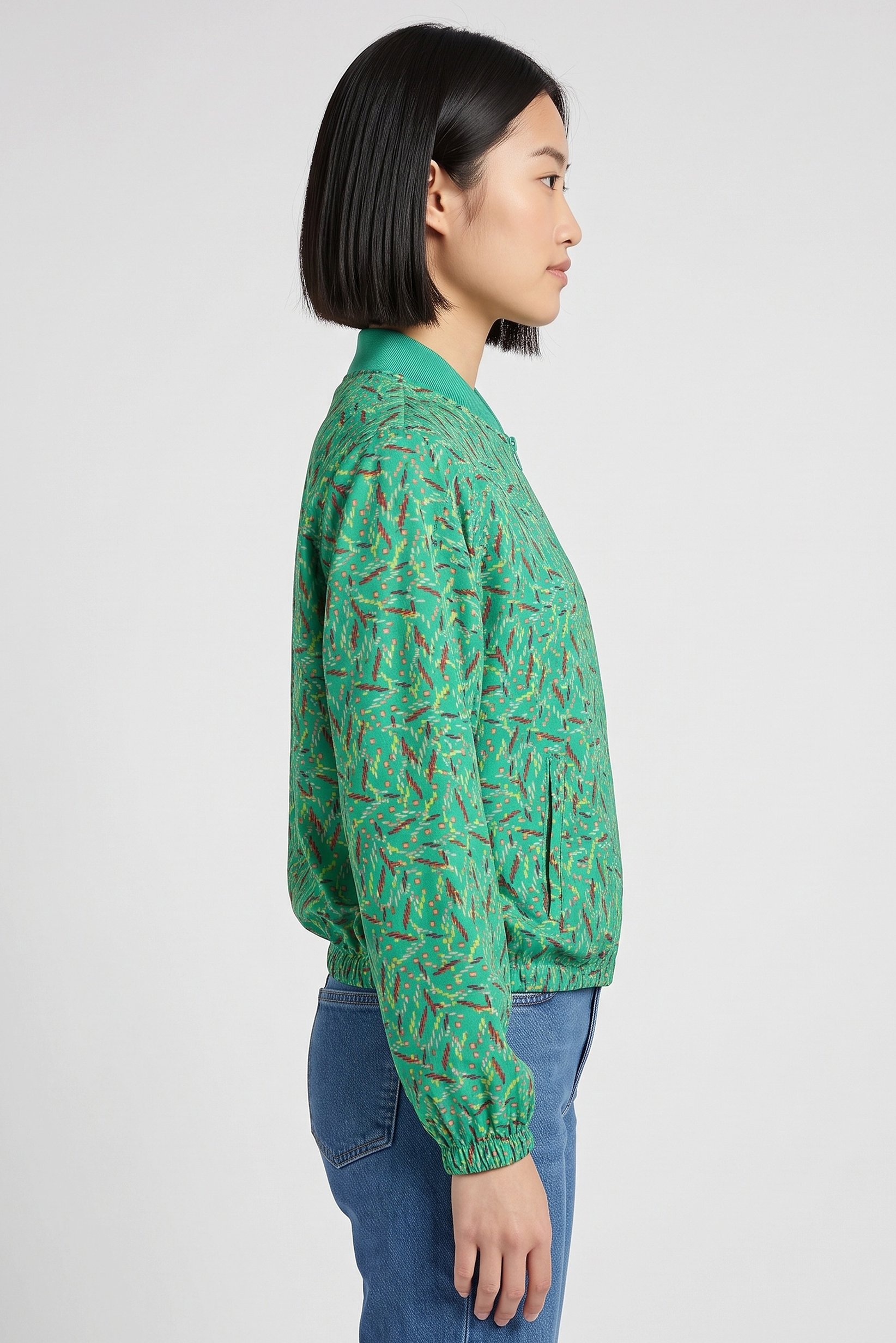 Women Allover Print Full Zip Jacket Shirt, Multicolor