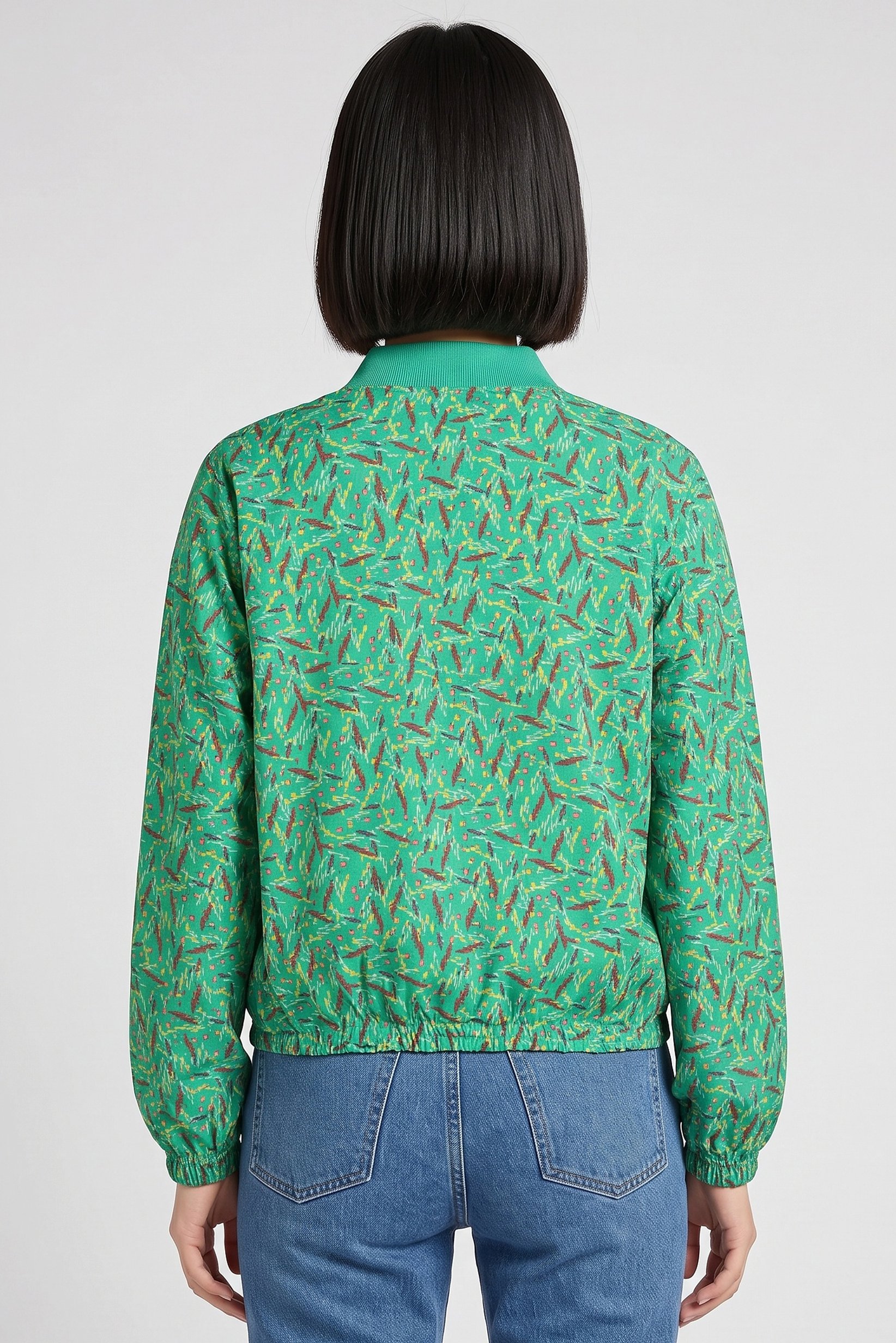 Women Allover Print Full Zip Jacket Shirt, Multicolor