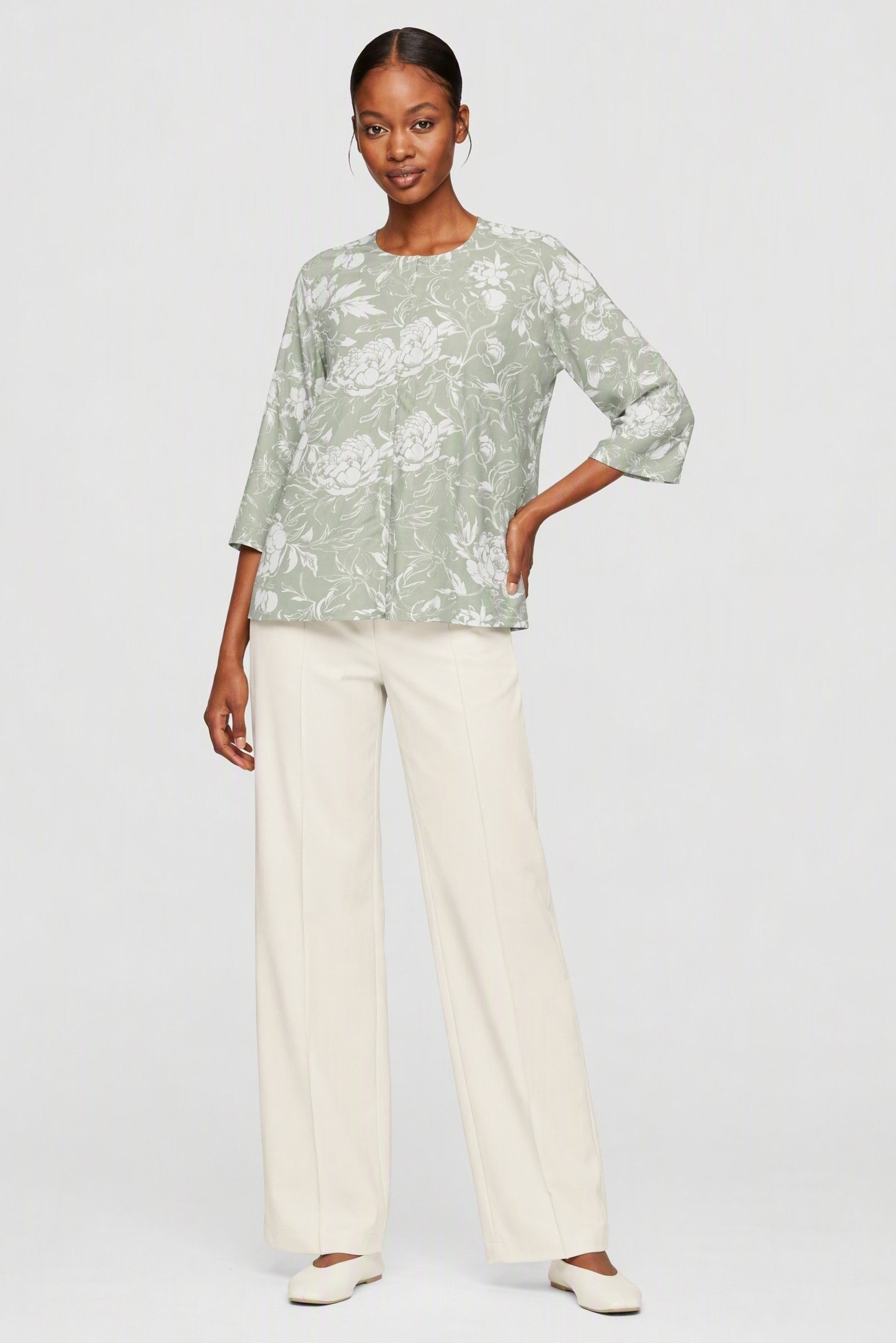 Women 2 Pcs Floral Print 3/4 Sleeve Blouse And Pants Set, Multicolor