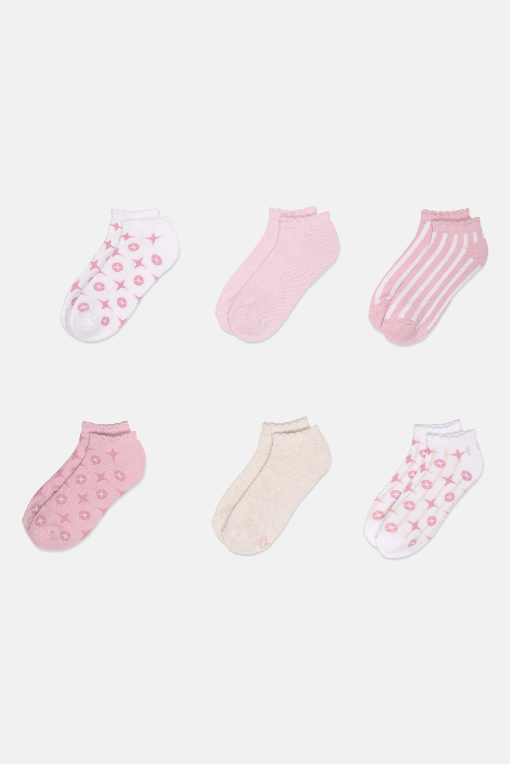 Women 6 Pairs Graphic Print Low Cut Ankle Socks, Multicolor