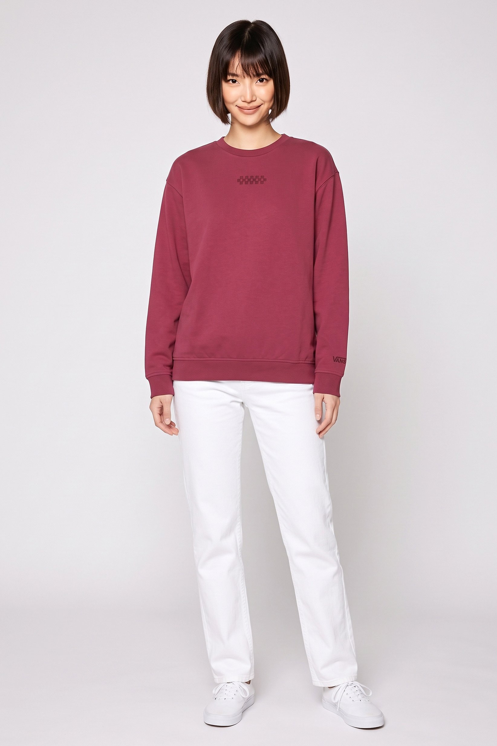 Women Crew Neck Long Sleeve Embroidered Logo Sweatshirt, Rose Pink