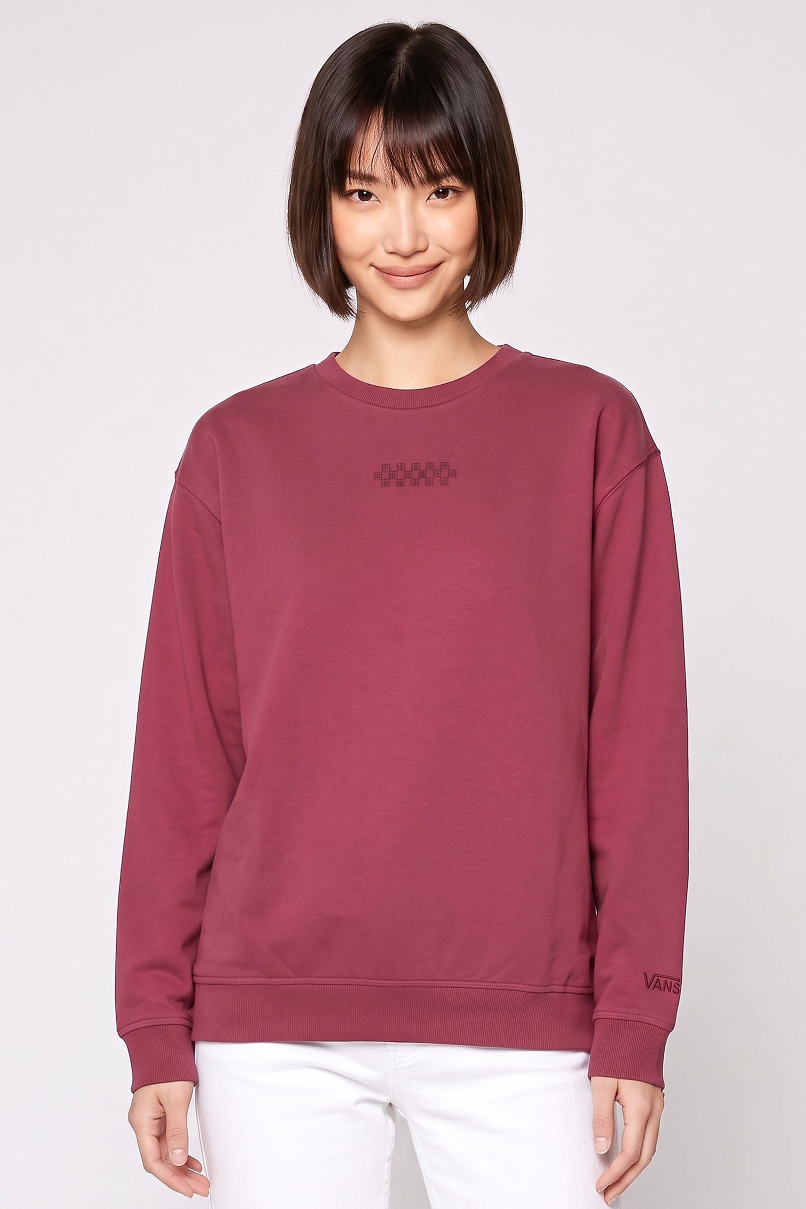 Women Crew Neck Long Sleeve Embroidered Logo Sweatshirt, Rose Pink