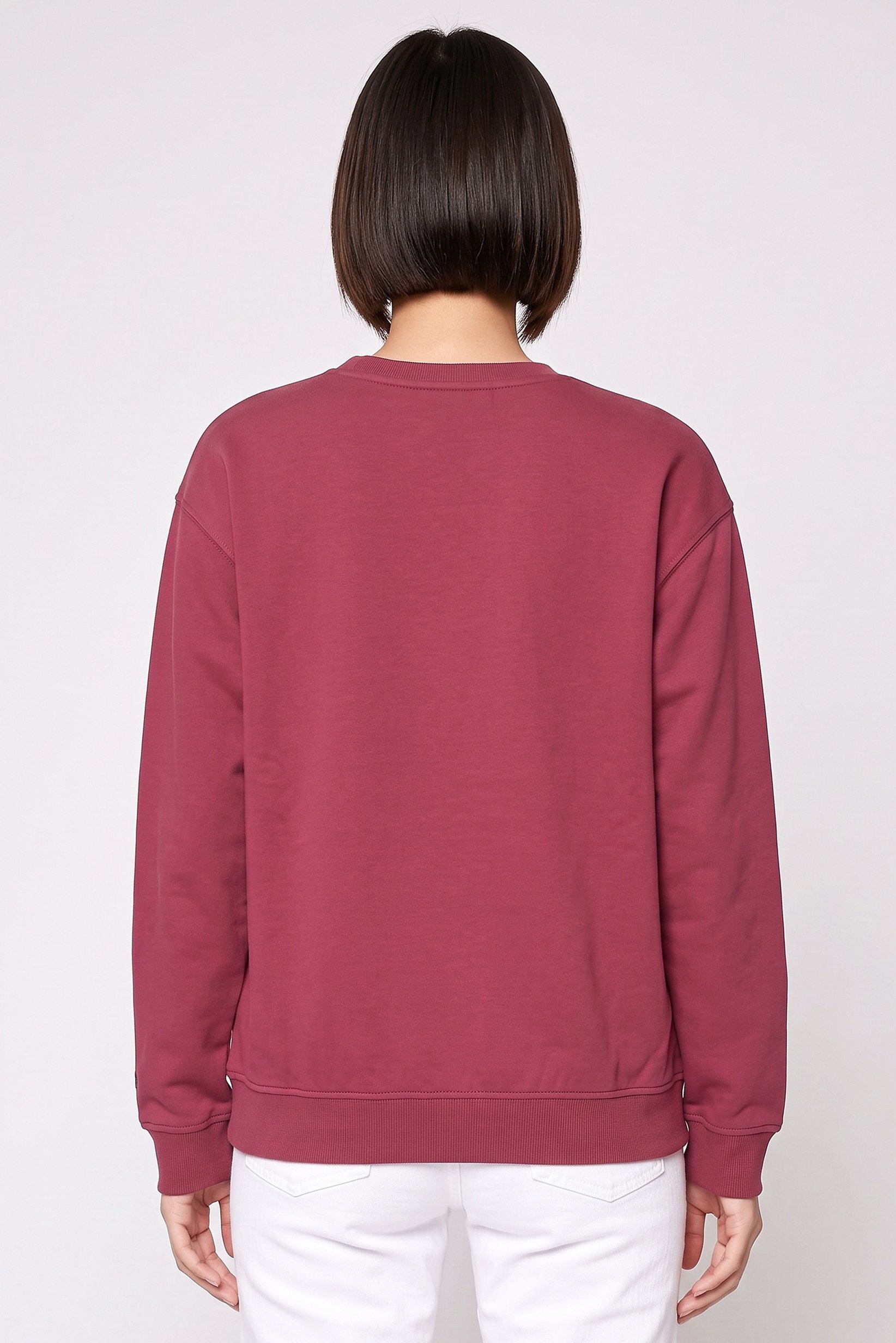 Women Crew Neck Long Sleeve Embroidered Logo Sweatshirt, Rose Pink