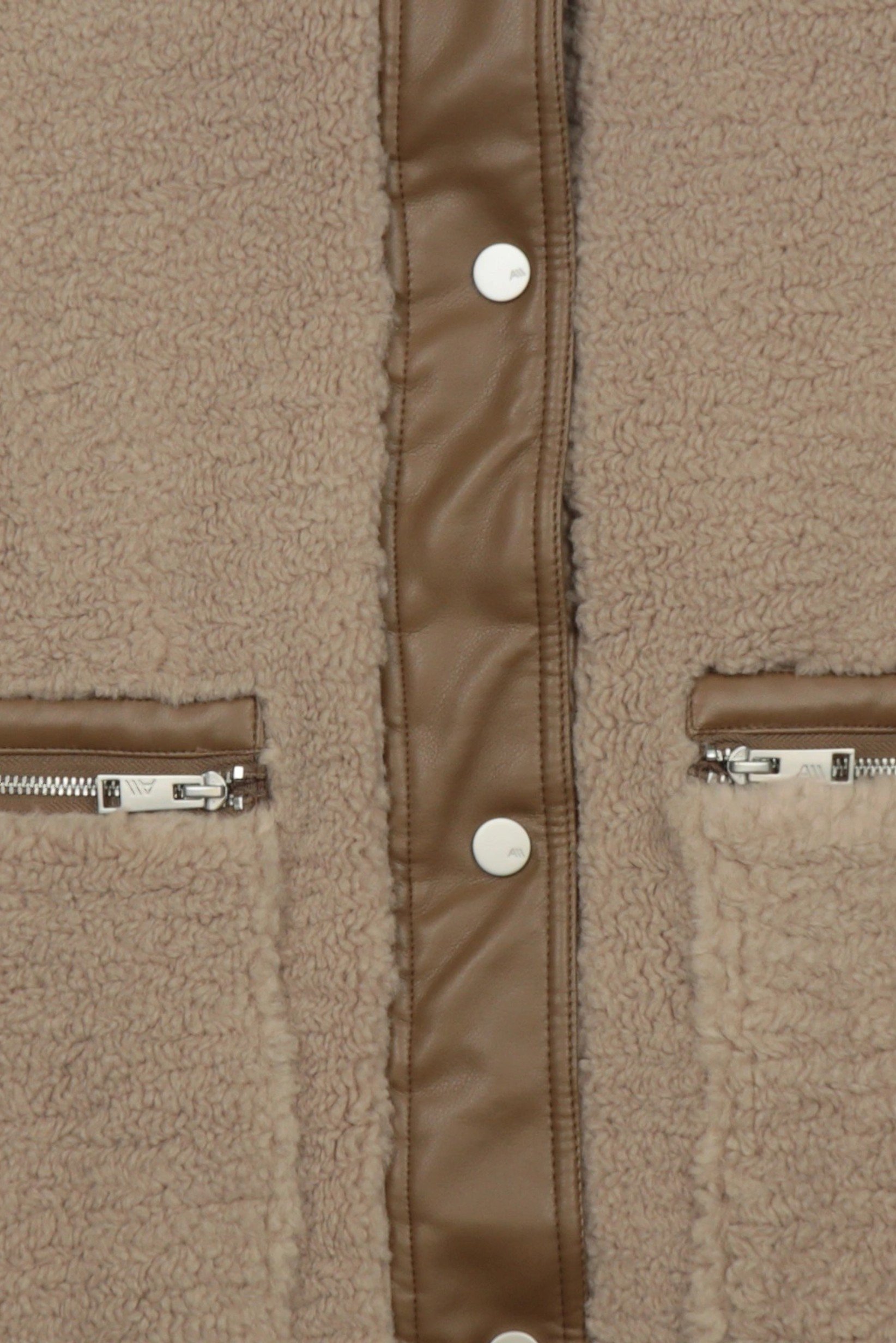 Women Textured Sherpa Jacket, Tan