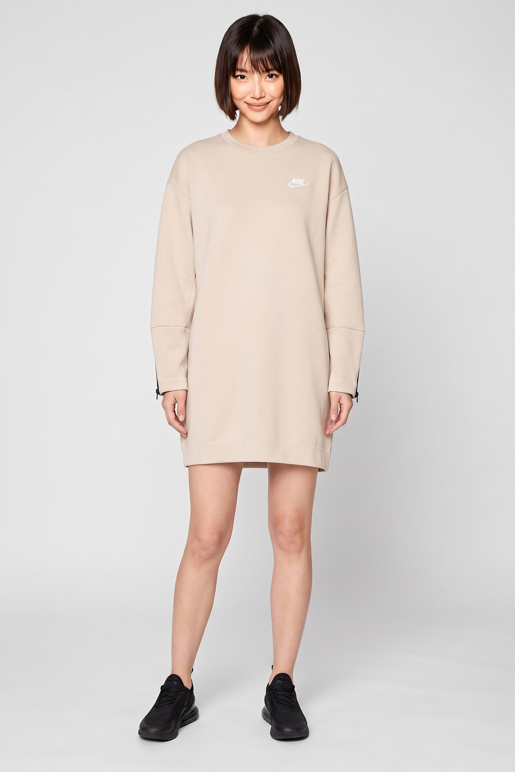Women Sportswear Fit Long Sleeve Outdoor Dress, Beige