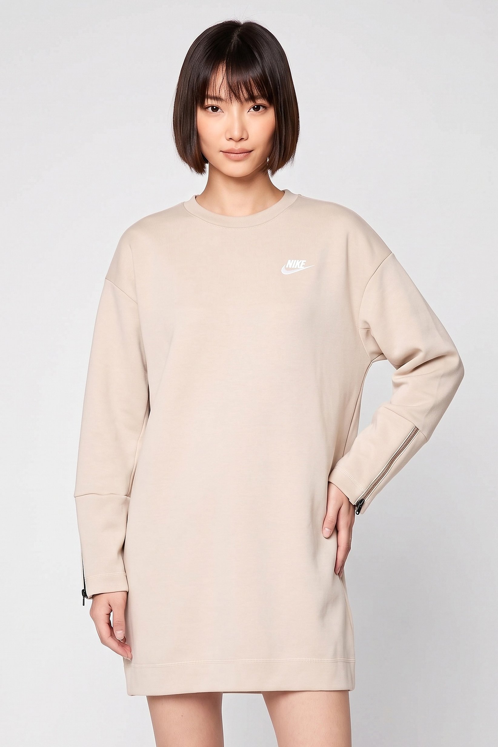 Women Sportswear Fit Long Sleeve Outdoor Dress, Beige