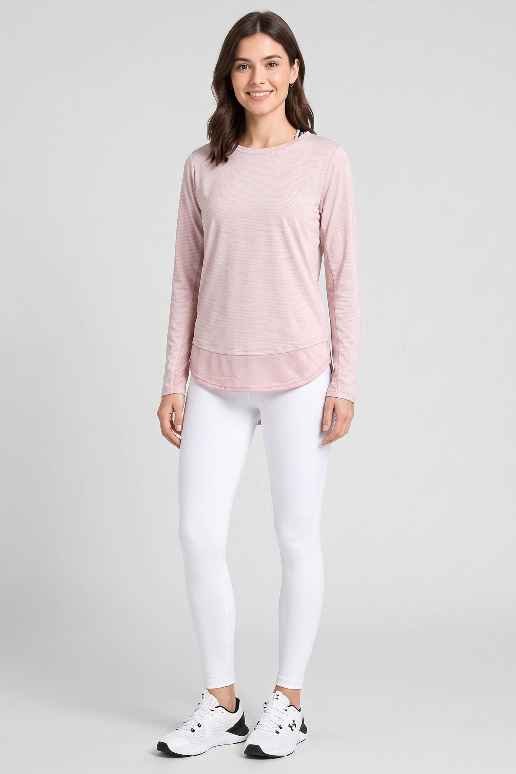 Women Loose Fit Long Sleeve Training Top, Heather Pink