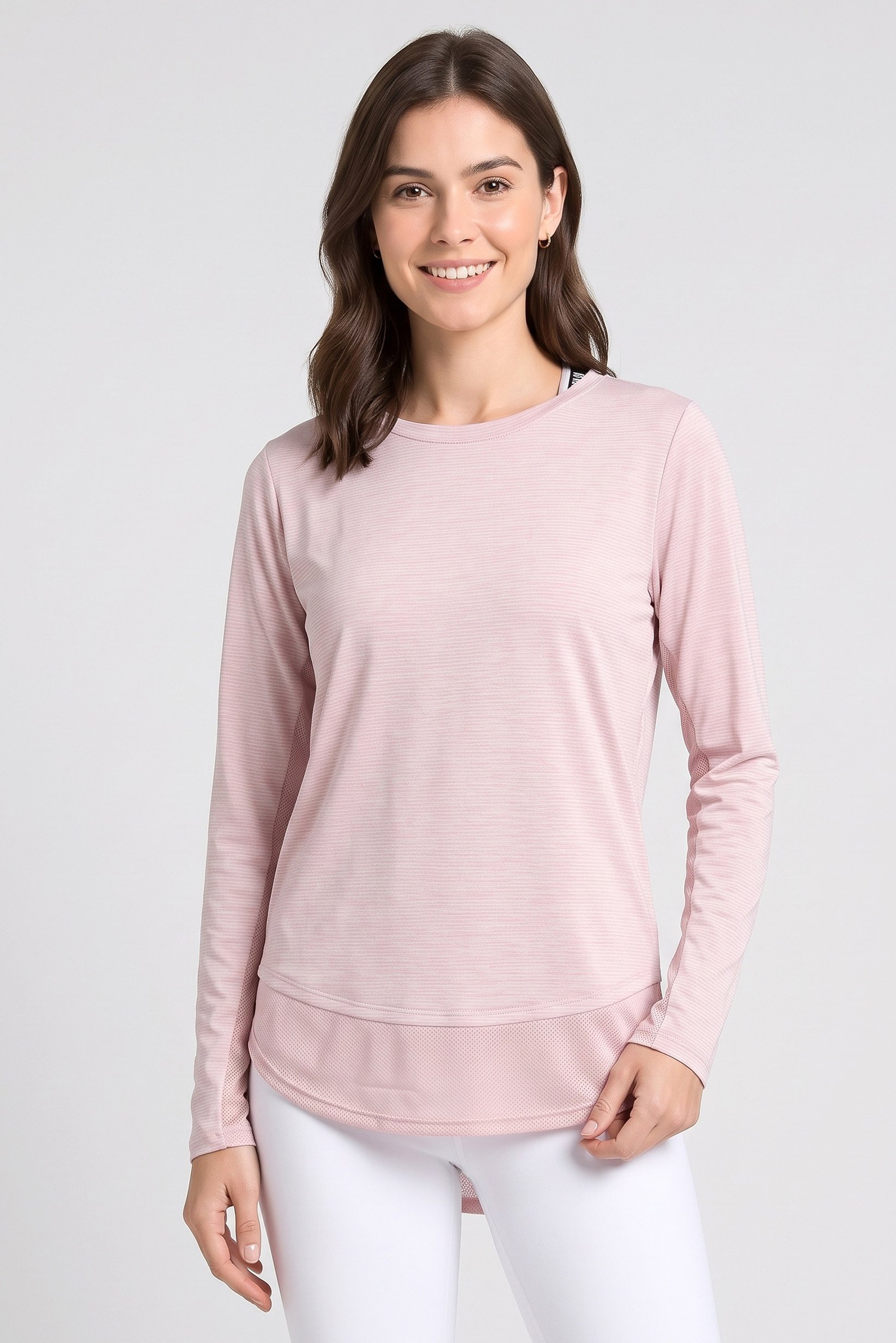 Women Loose Fit Long Sleeve Training Top, Heather Pink
