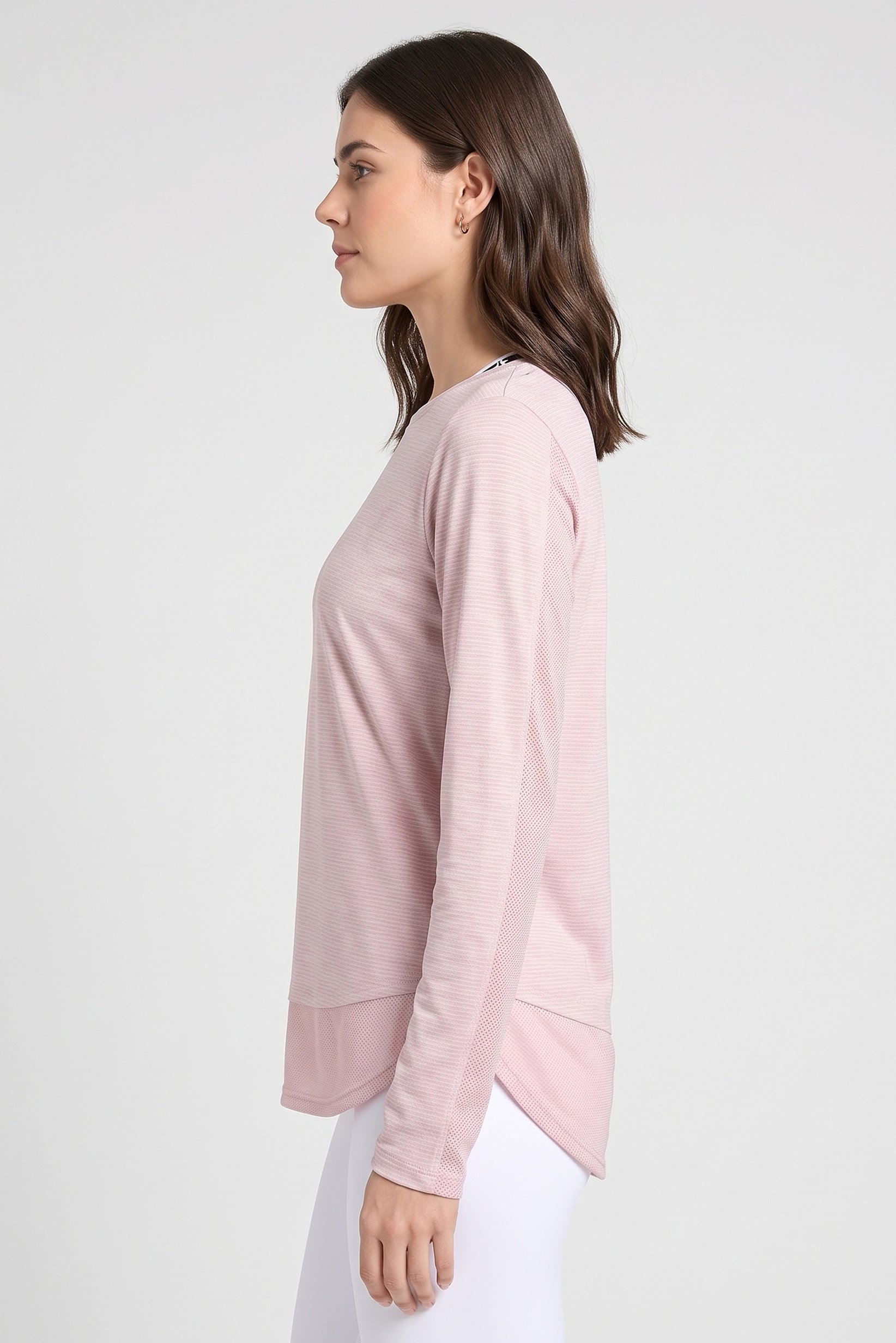 Women Loose Fit Long Sleeve Training Top, Heather Pink