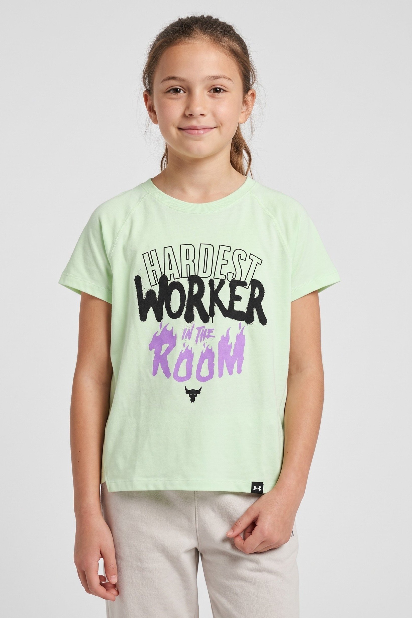 Dwayne Johnson Kids Girl Loose Fit Short Sleeve Top, Light Green