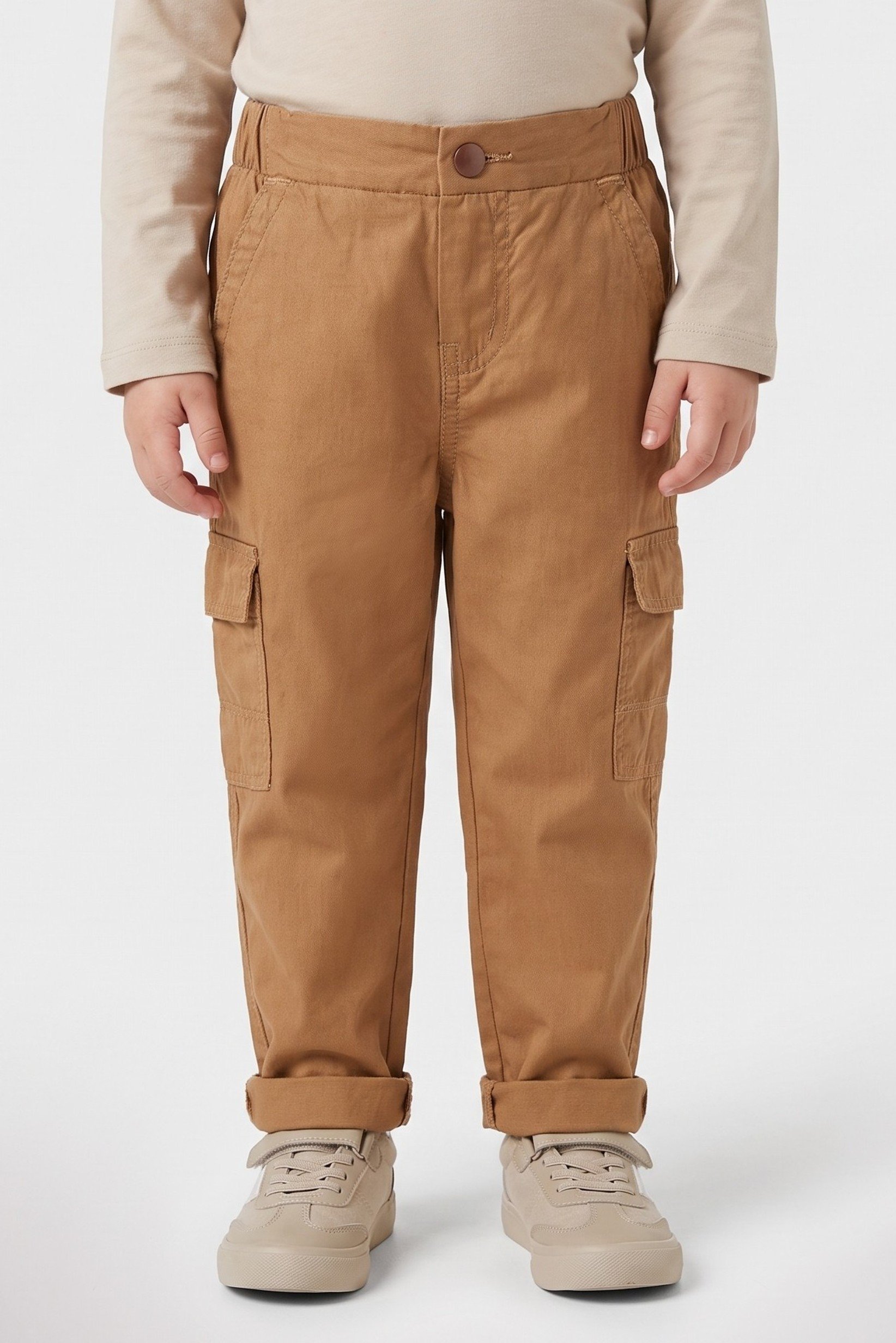 Toddlers Girl Solid Cargo Pants, Brown