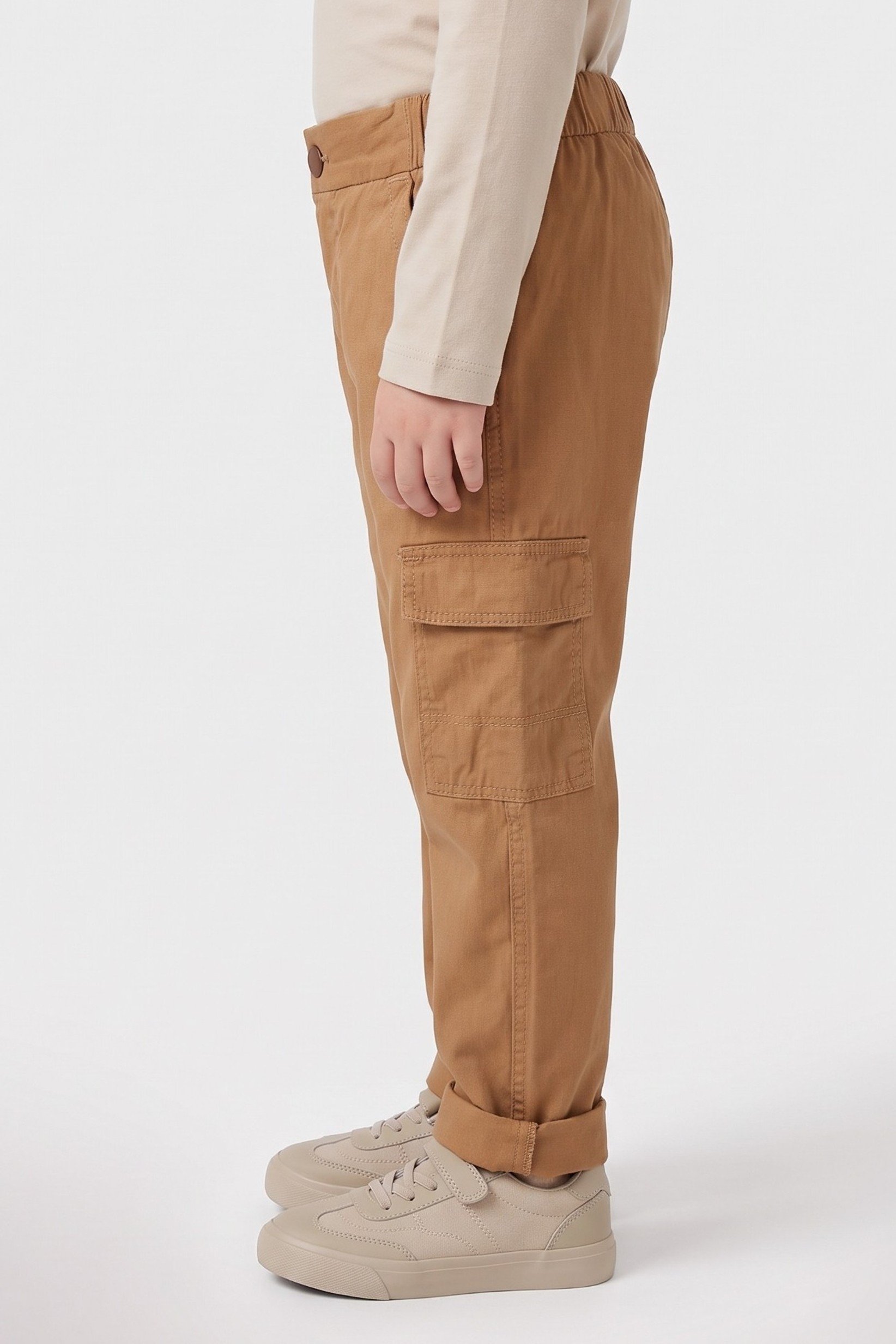 Toddlers Girl Solid Cargo Pants, Brown