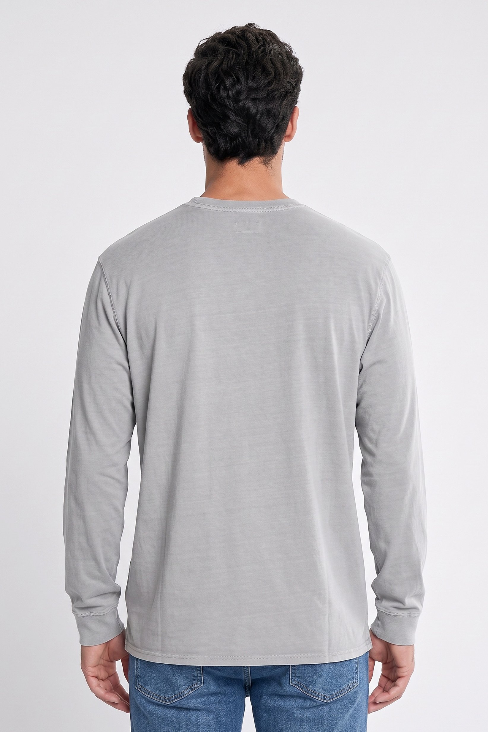 Men Tall Fit Crew Neck Long Sleeves Textured T-shirt, Light Grey
