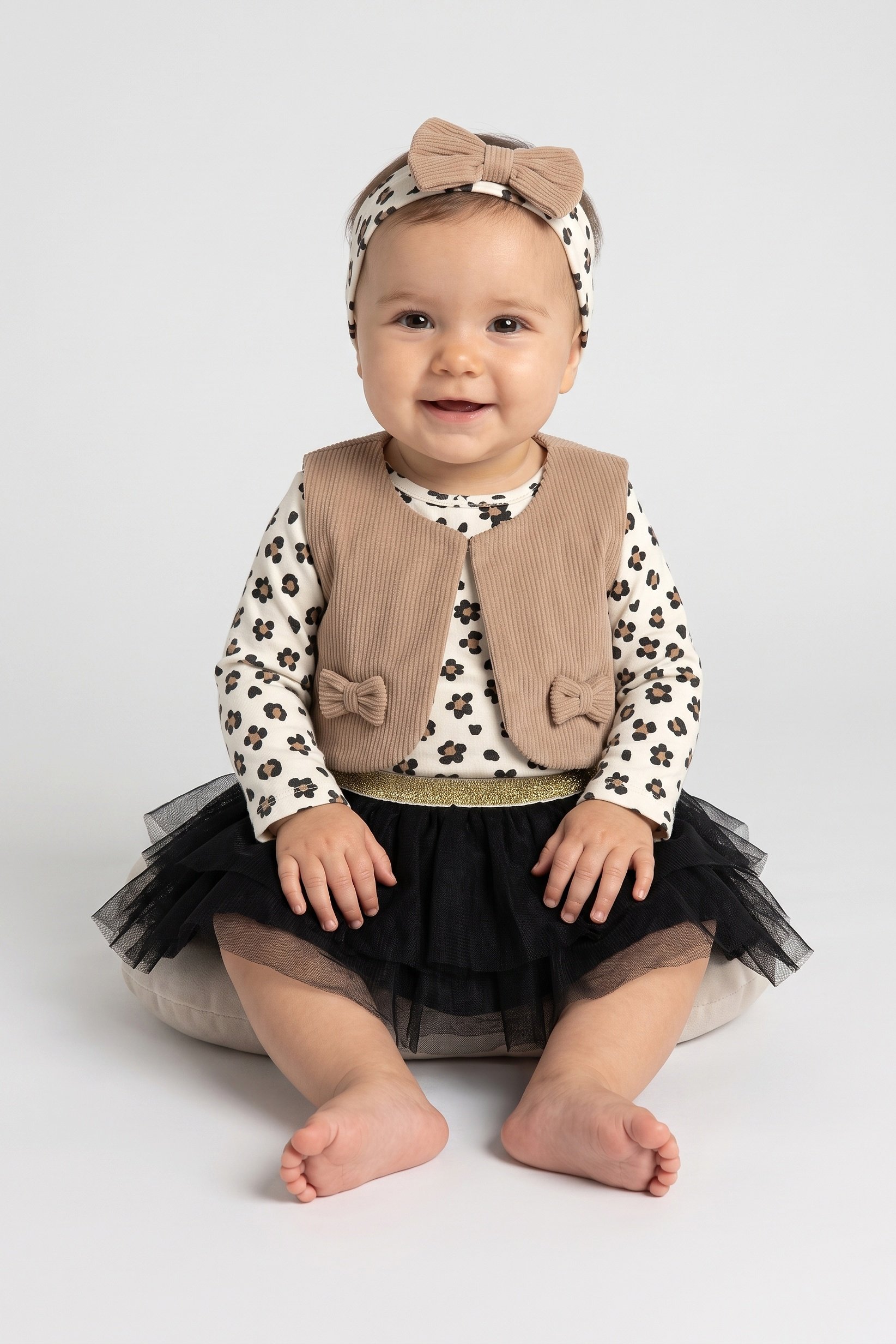 Toddlers Girl 4 Pcs Allover Print Bodysuit And Skirt Set, Multicolor
