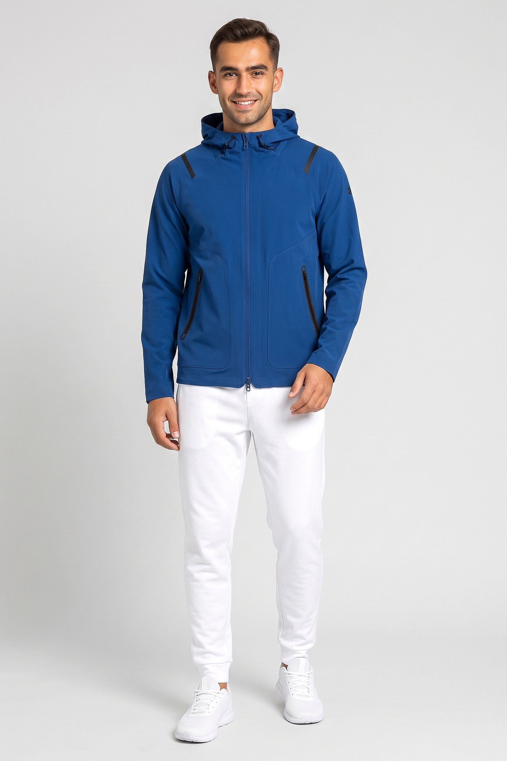 Men Loose Fit Long Sleeve Outdoor Windbreaker Jacket, Teal Blue