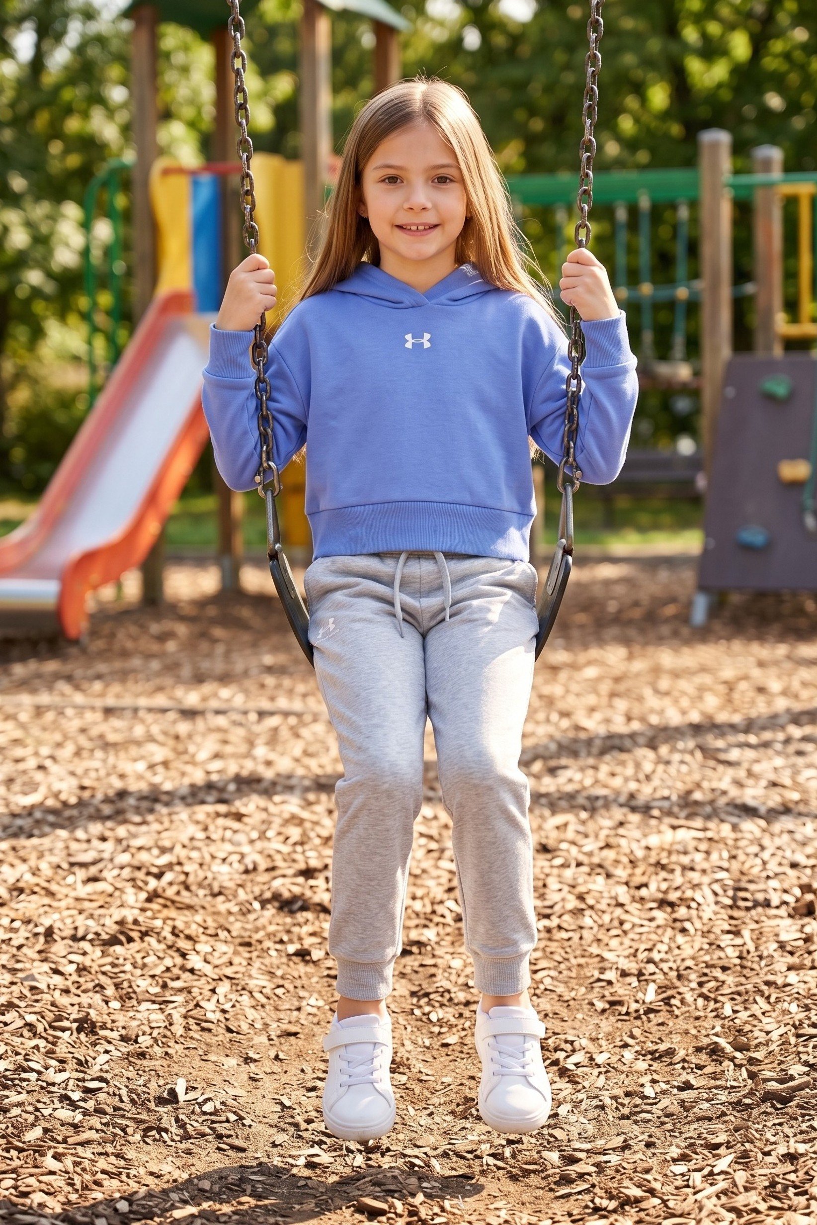 Kids Girl Loose Fit Long Sleeve Outdoor Hoodie, Blue