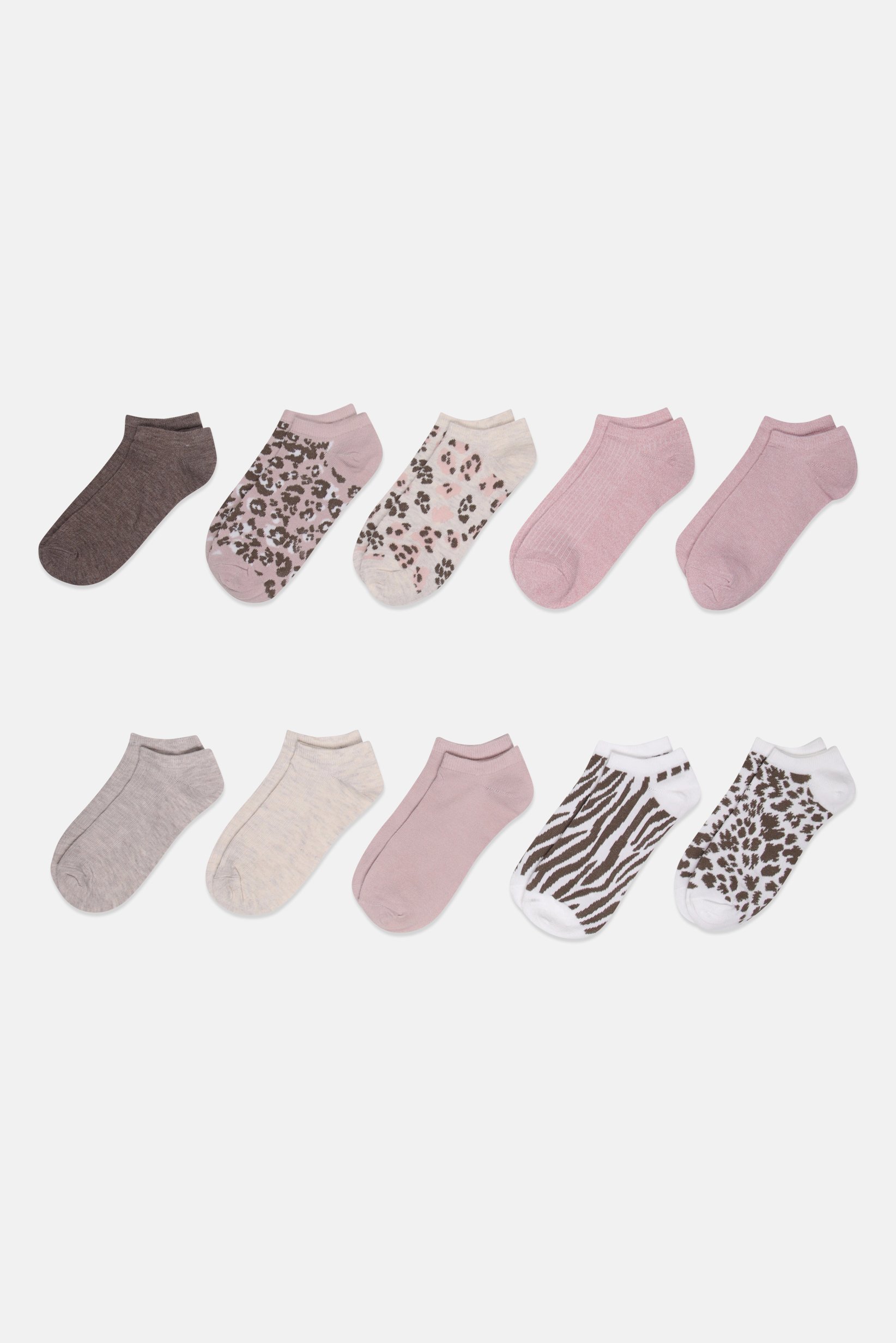 Women 10 Pairs Animal Print Ankle Socks, Multicolor