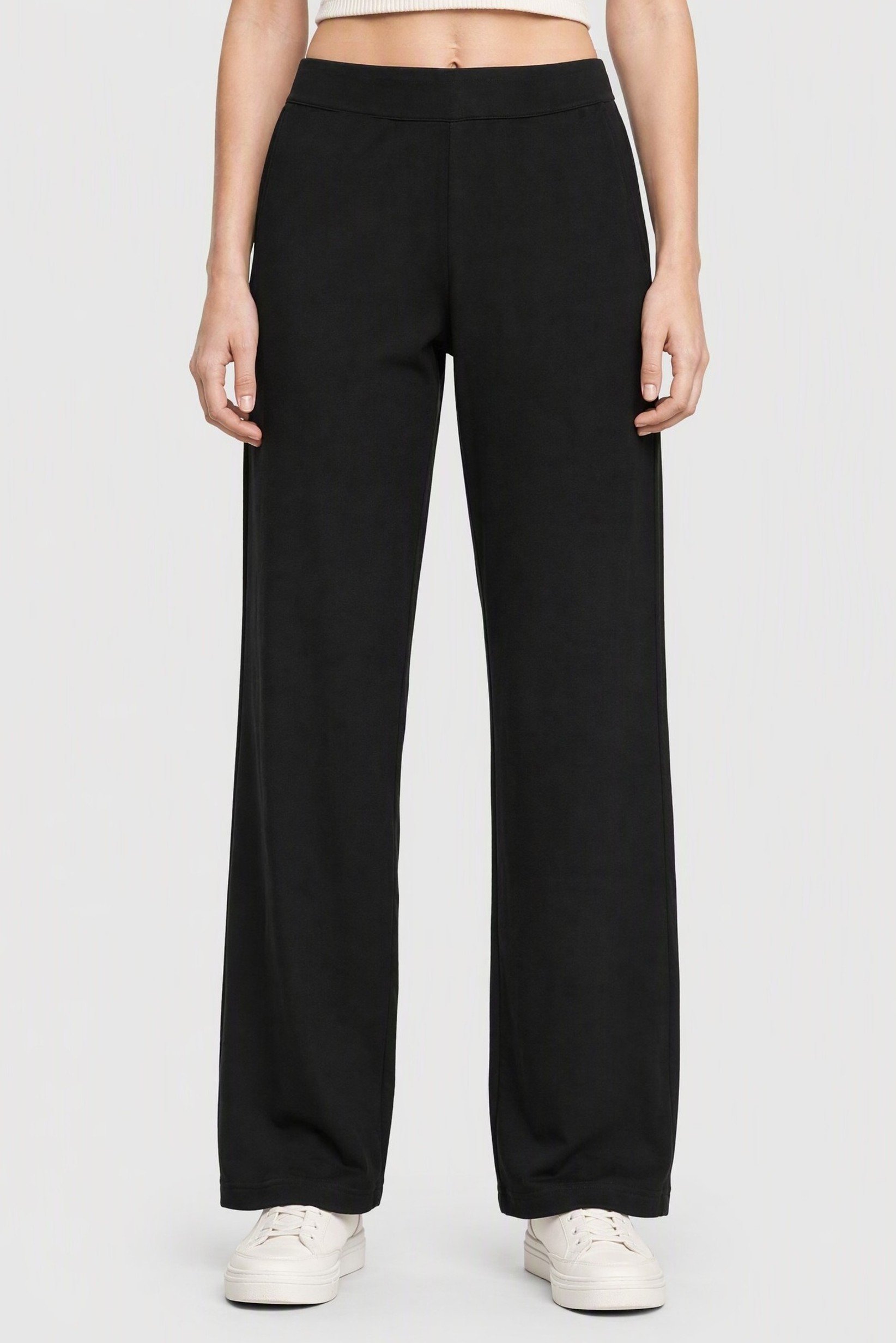Women Regular Fit Plain Wide Leg Pants, Black