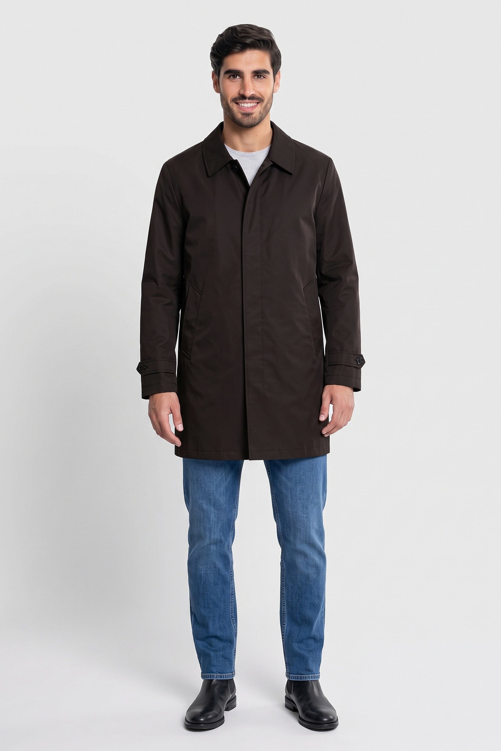 Men Solid Raincoat Jacket, Black