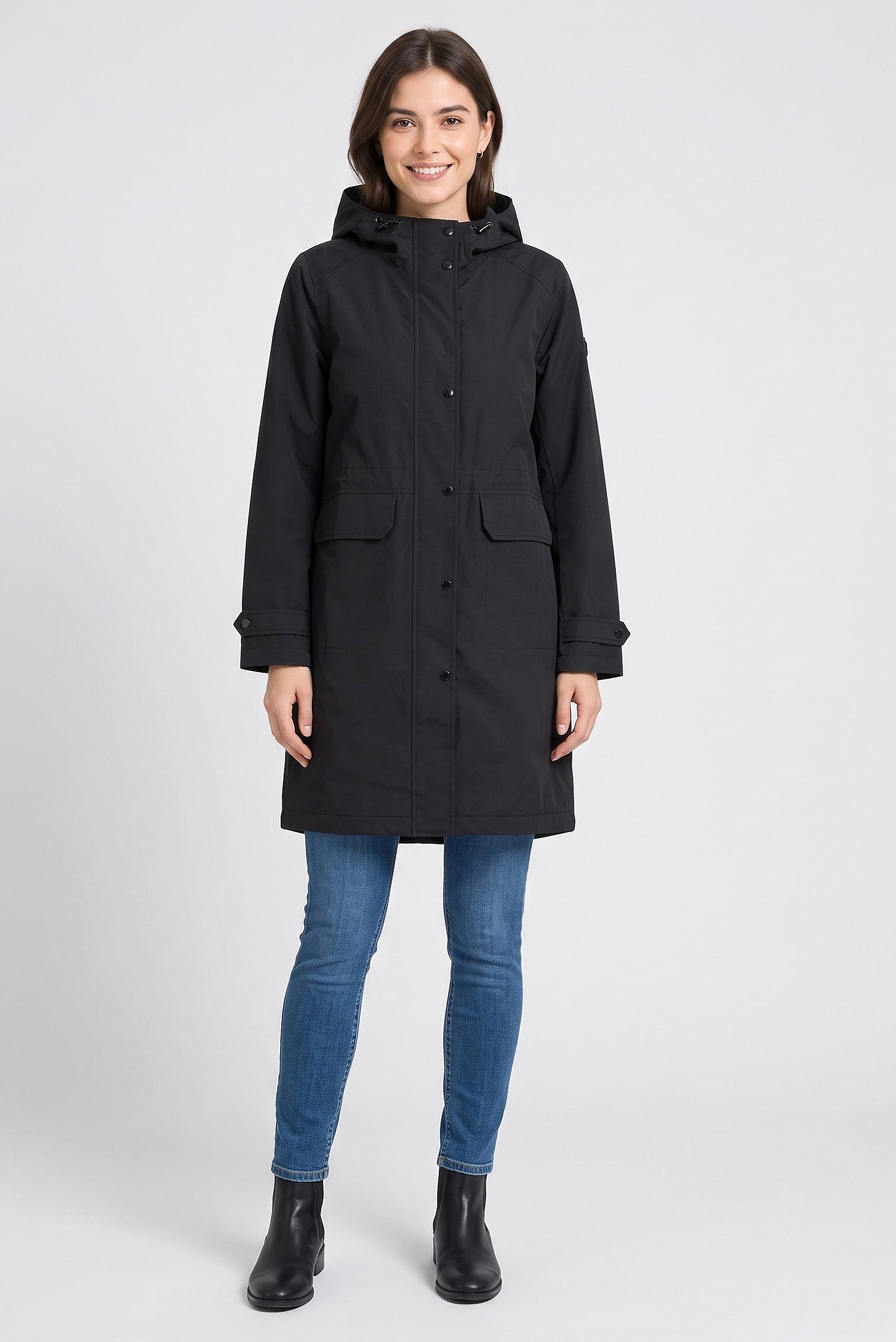Women Solid Trench Coat, Black