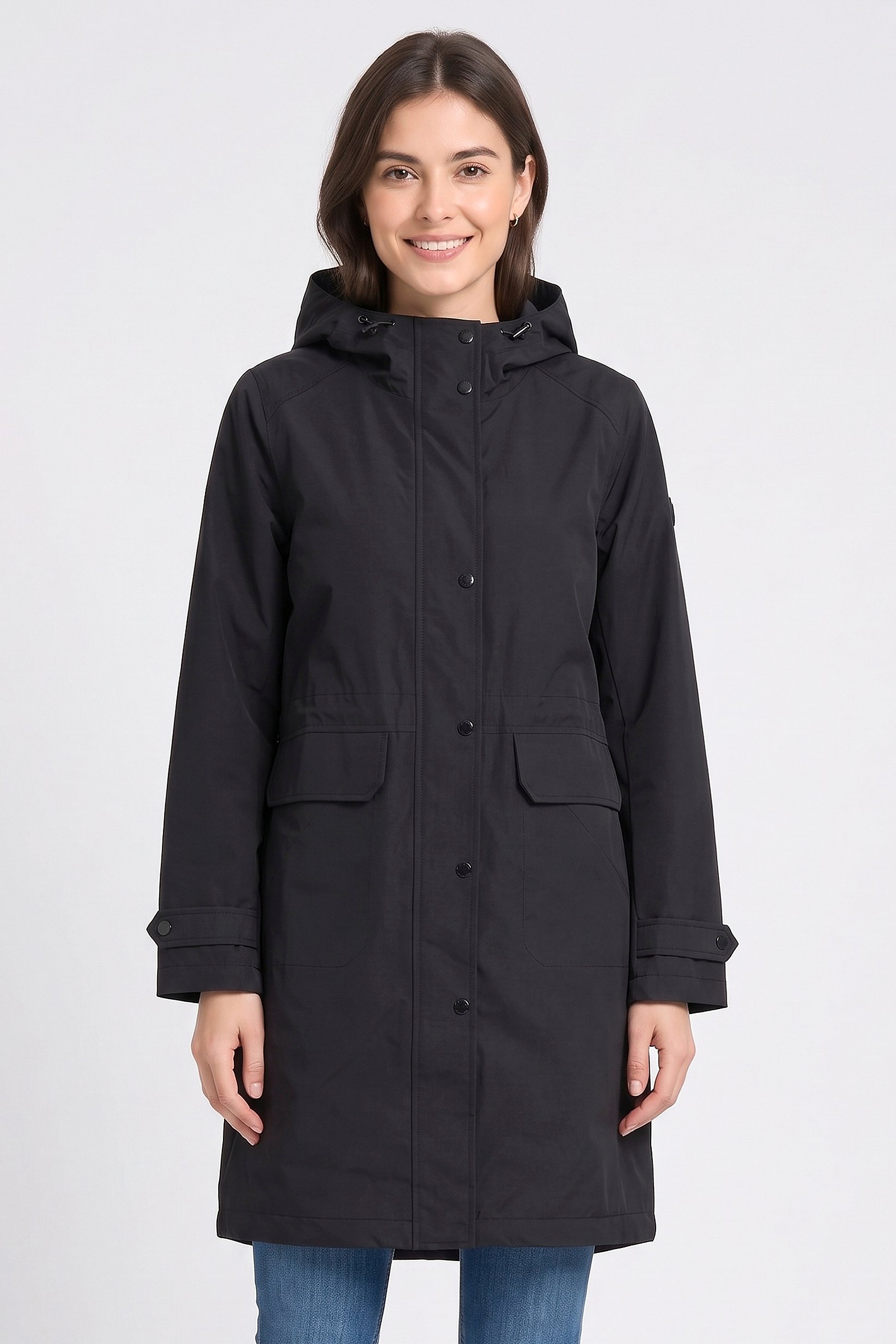 Women Solid Trench Coat, Black
