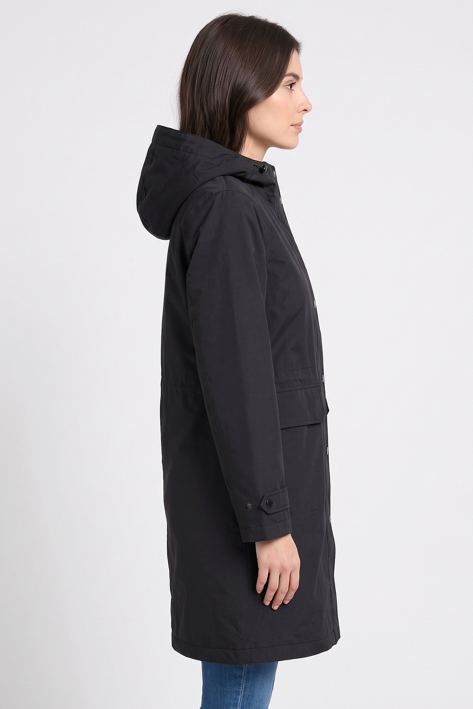 Women Solid Trench Coat, Black
