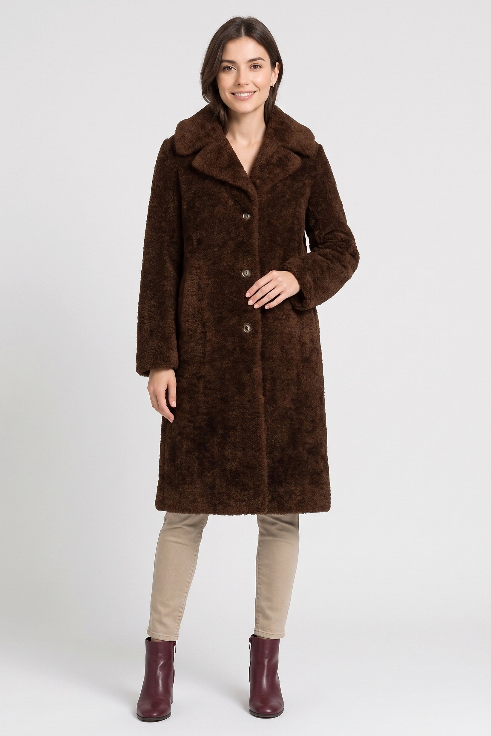 Women Textured Sherpa Jacket, Chocolate Brown
