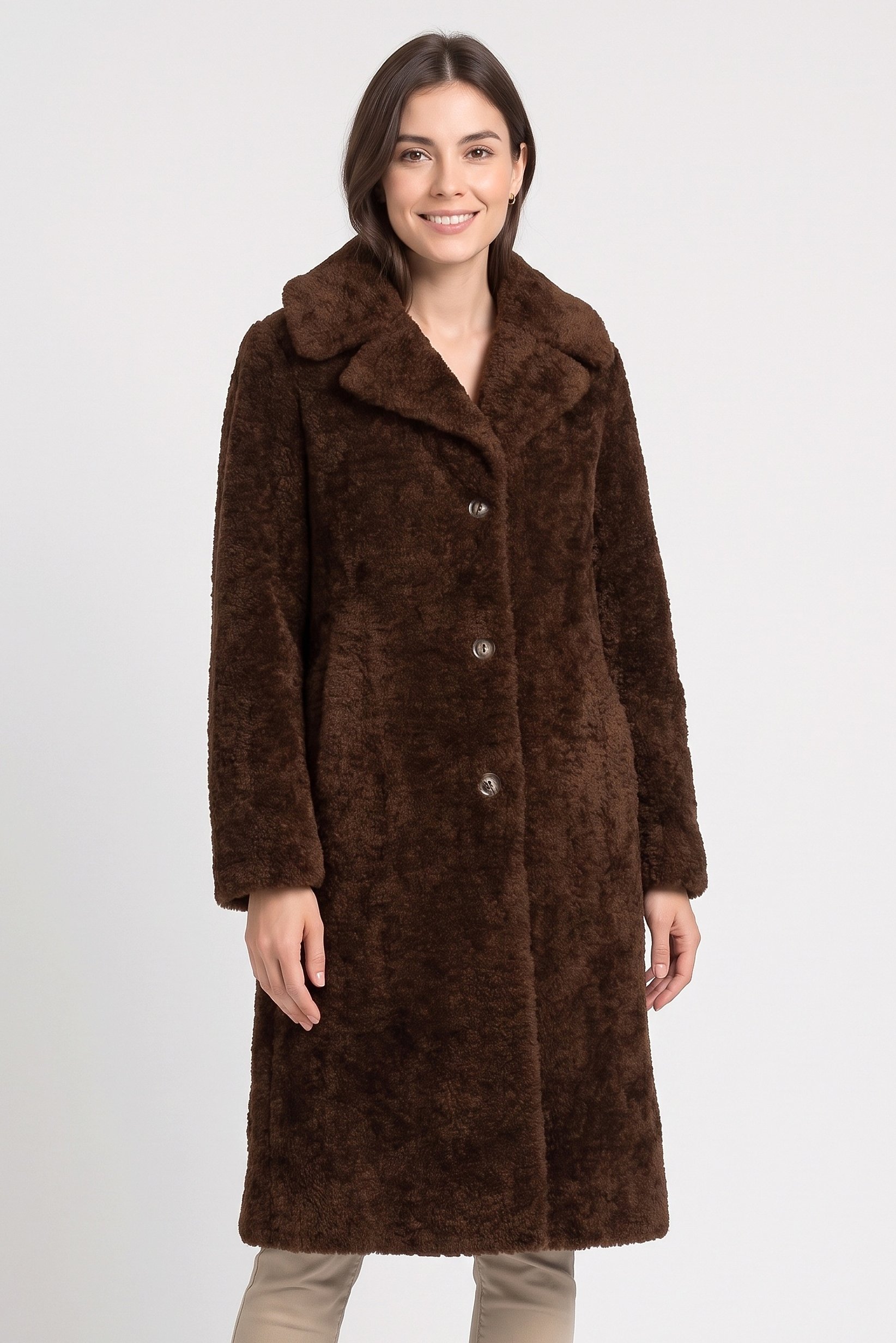 Women Textured Sherpa Jacket, Chocolate Brown