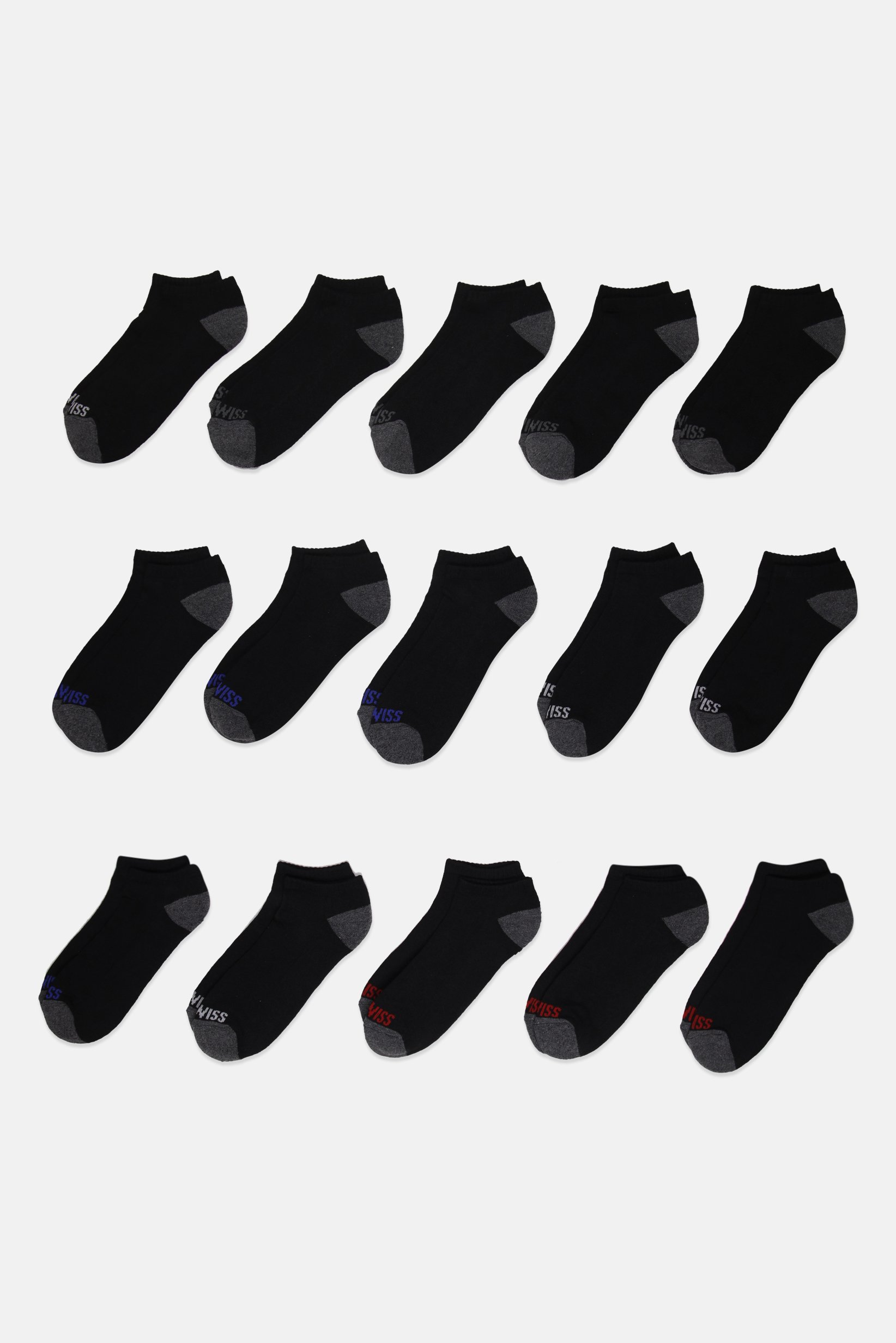 Men 15 Pairs Brand Logo Low Cut Socks, Black