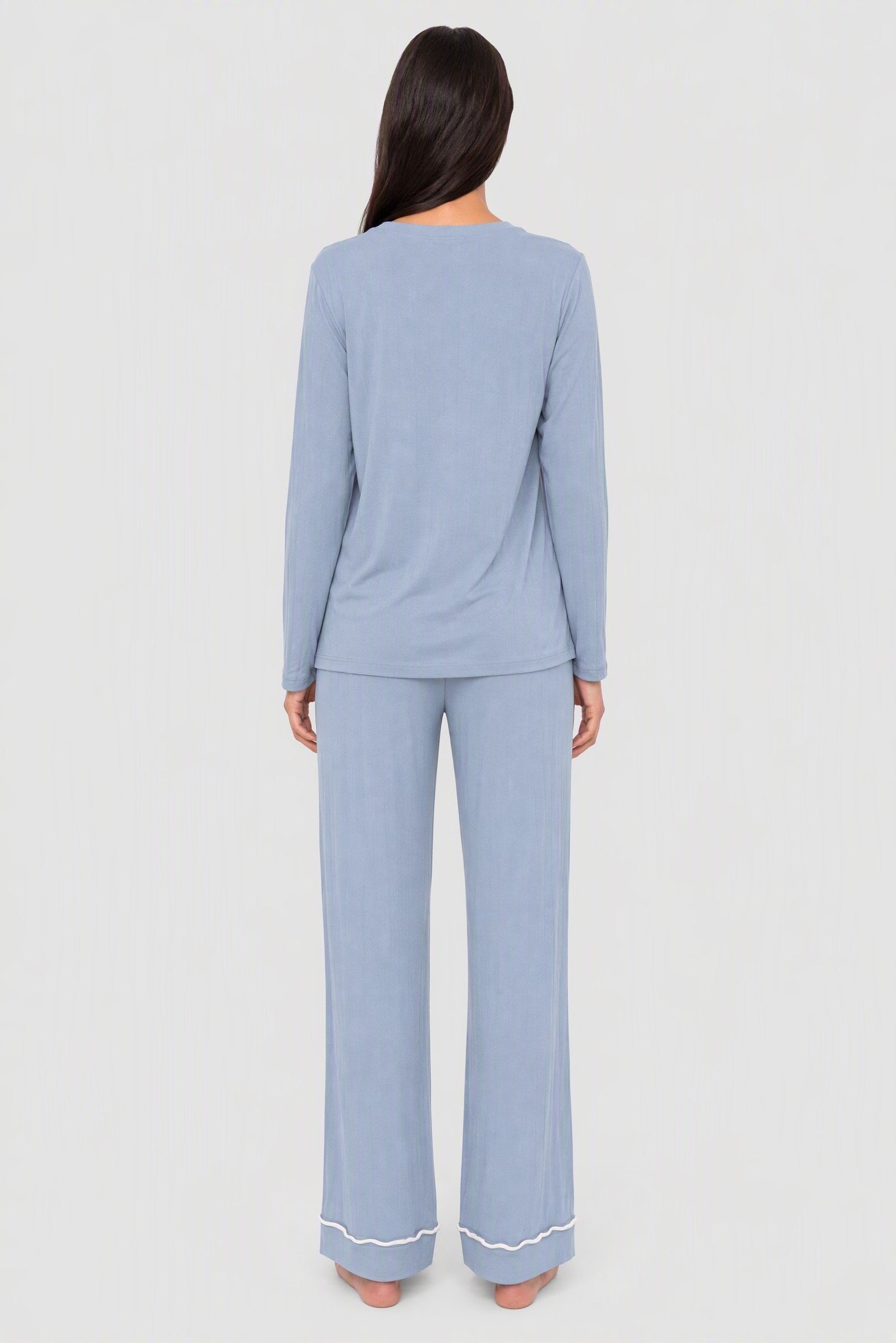Women 2 Pieces Textured Long Sleeve Pajama Set, Dusty Blue