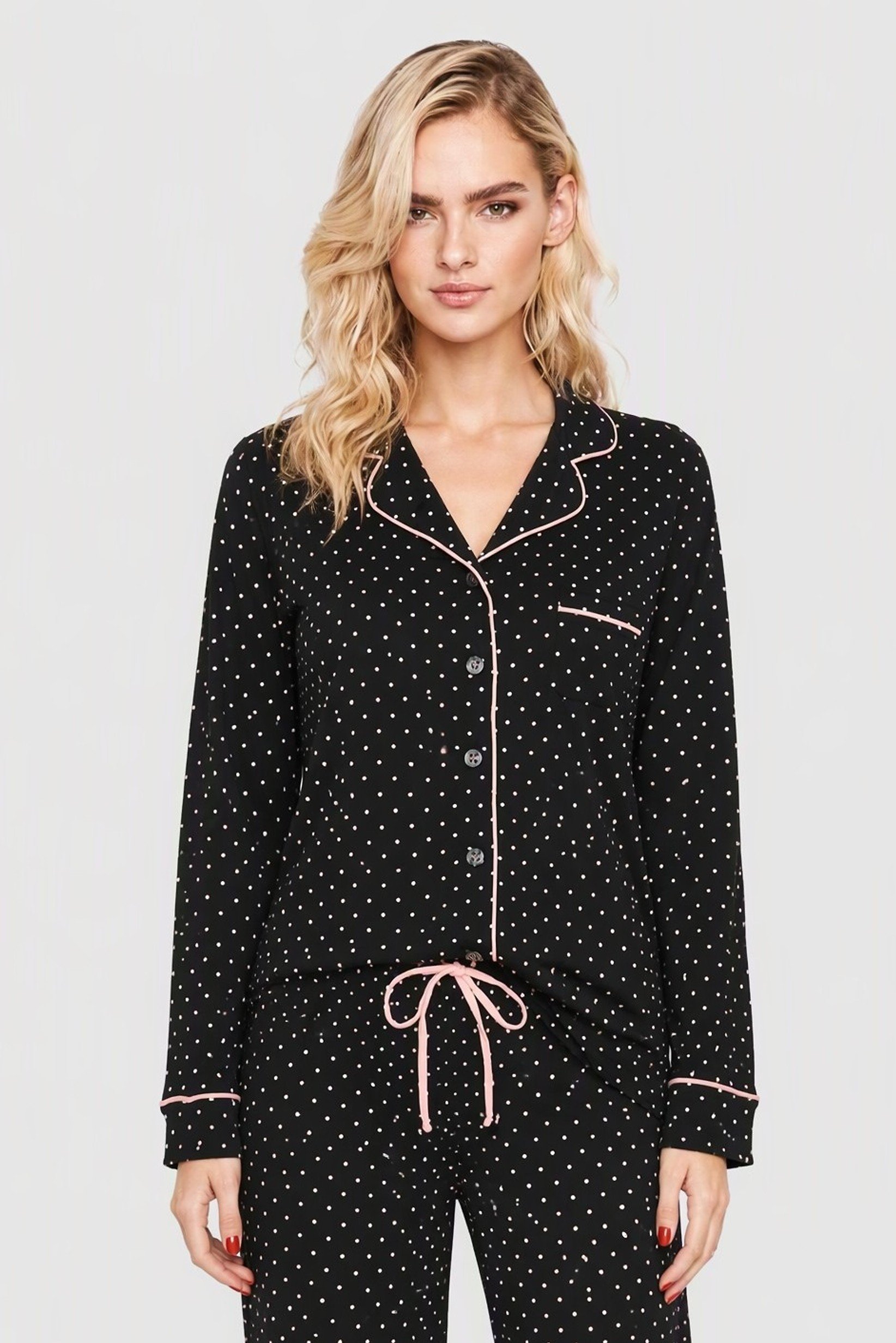 Women 2 Pieces Polka Dots Short Sleeve Top And Bottom Pajama set, Multicolor