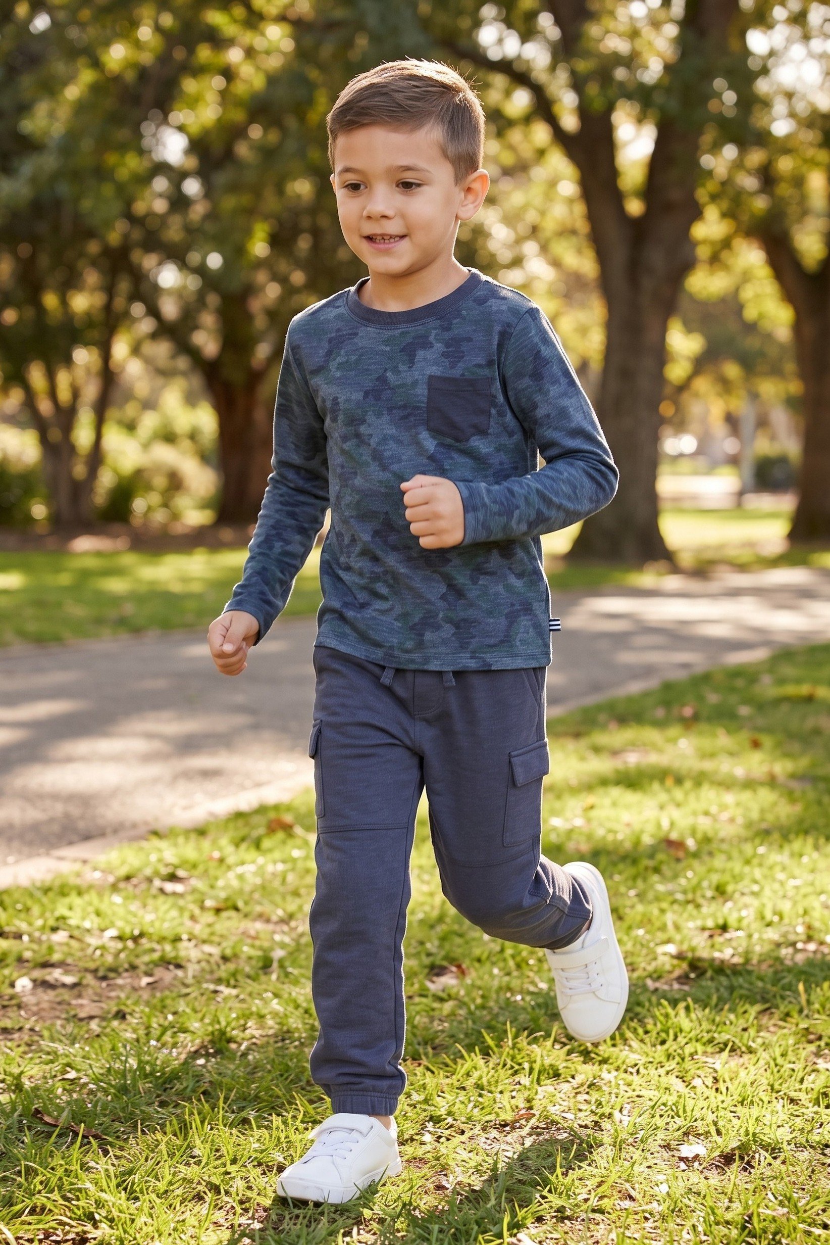 Kids Boy 2 Pcs Camouflage Long Sleeve T-Shirt And Pants Set, Multicolor