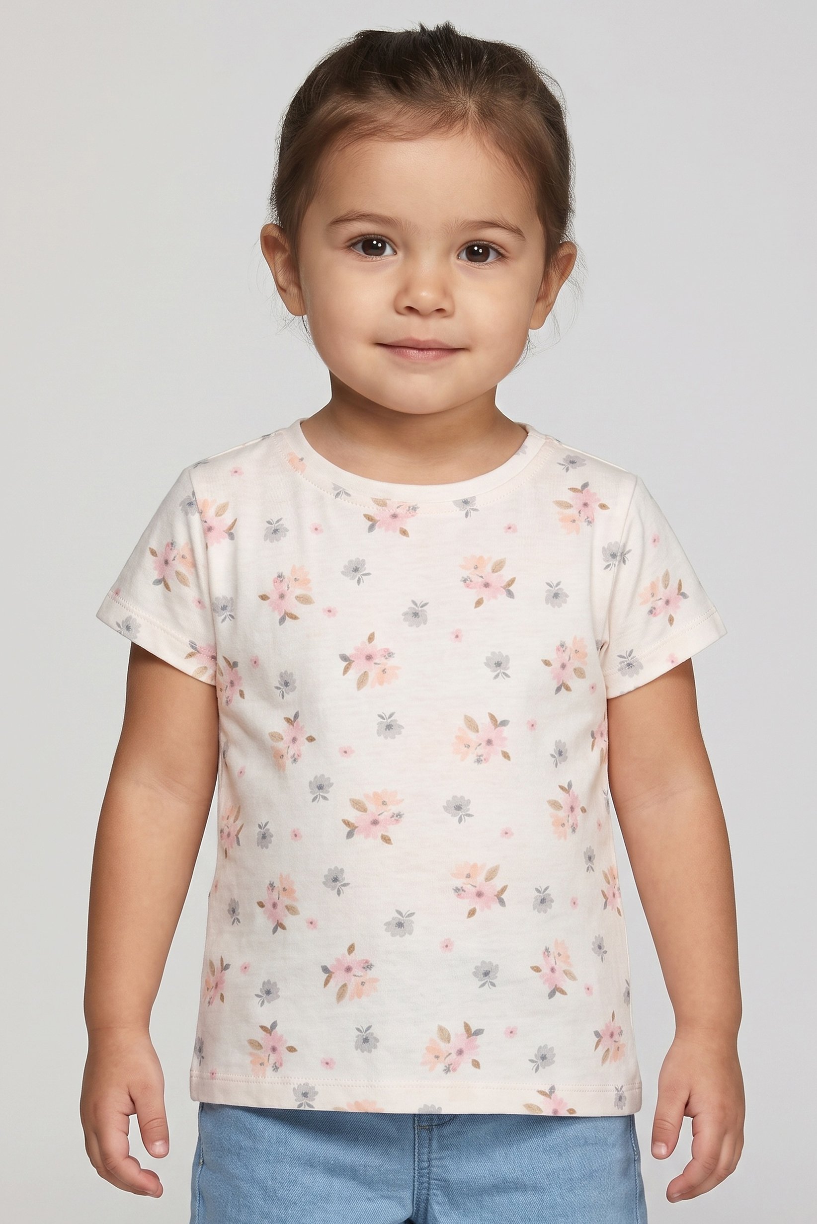 Toddlers Girl Crew Neck Short Sleeve Floral Print T-Shirt, Light Pink