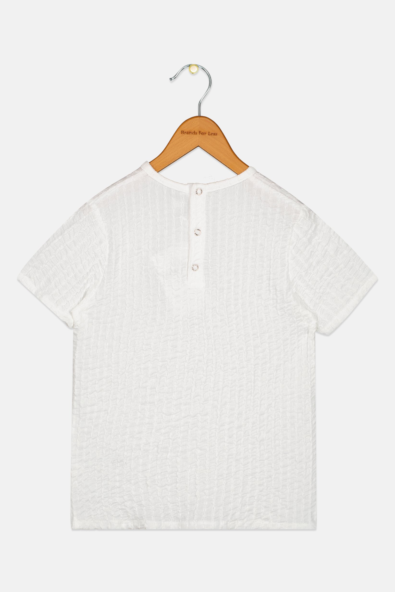 Kids Girl Crew Neck Short Sleeve Textured Top, White