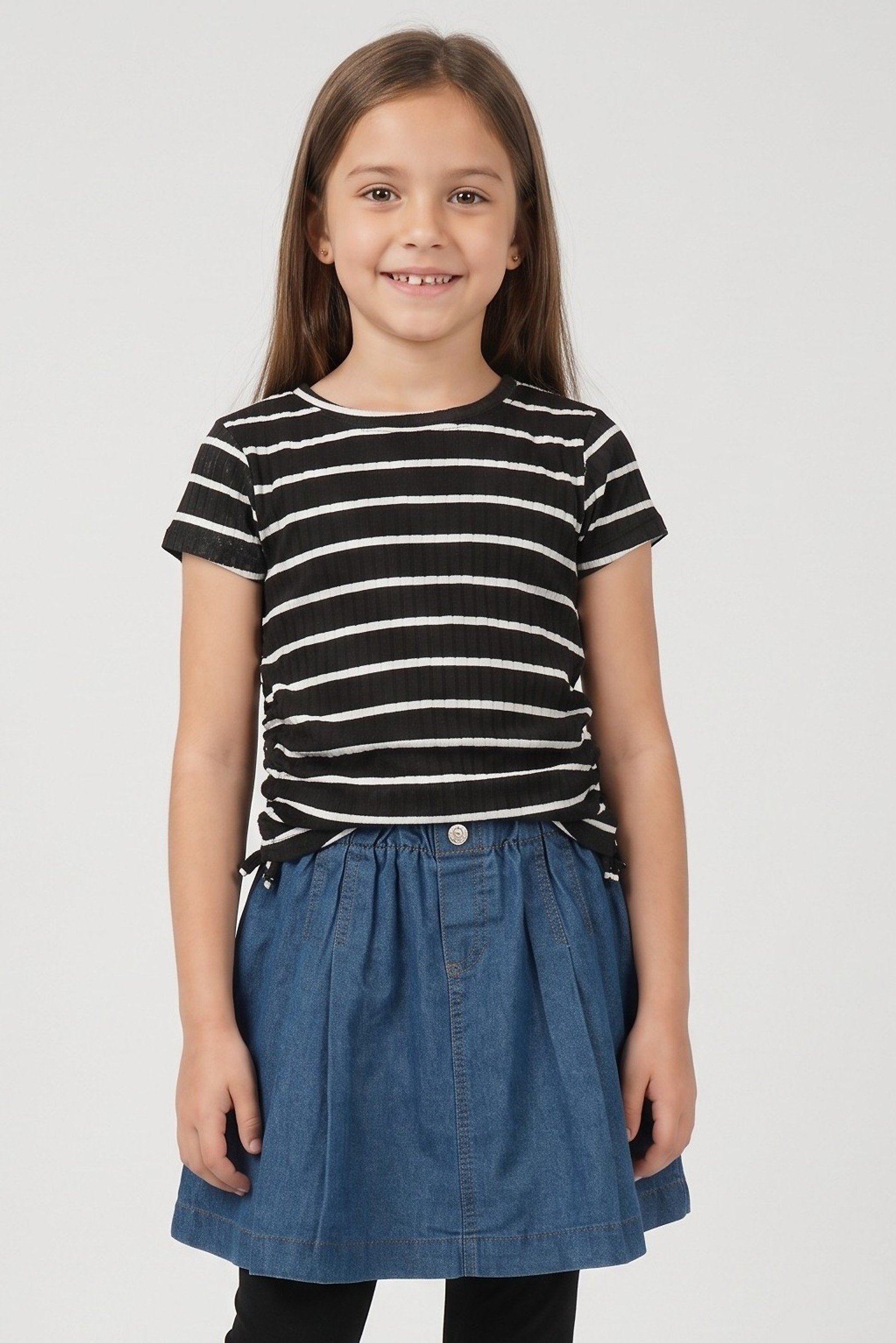 Kids Girl 3 Pieces Stripe Top And Skirt With Leggings Set, Multicolor