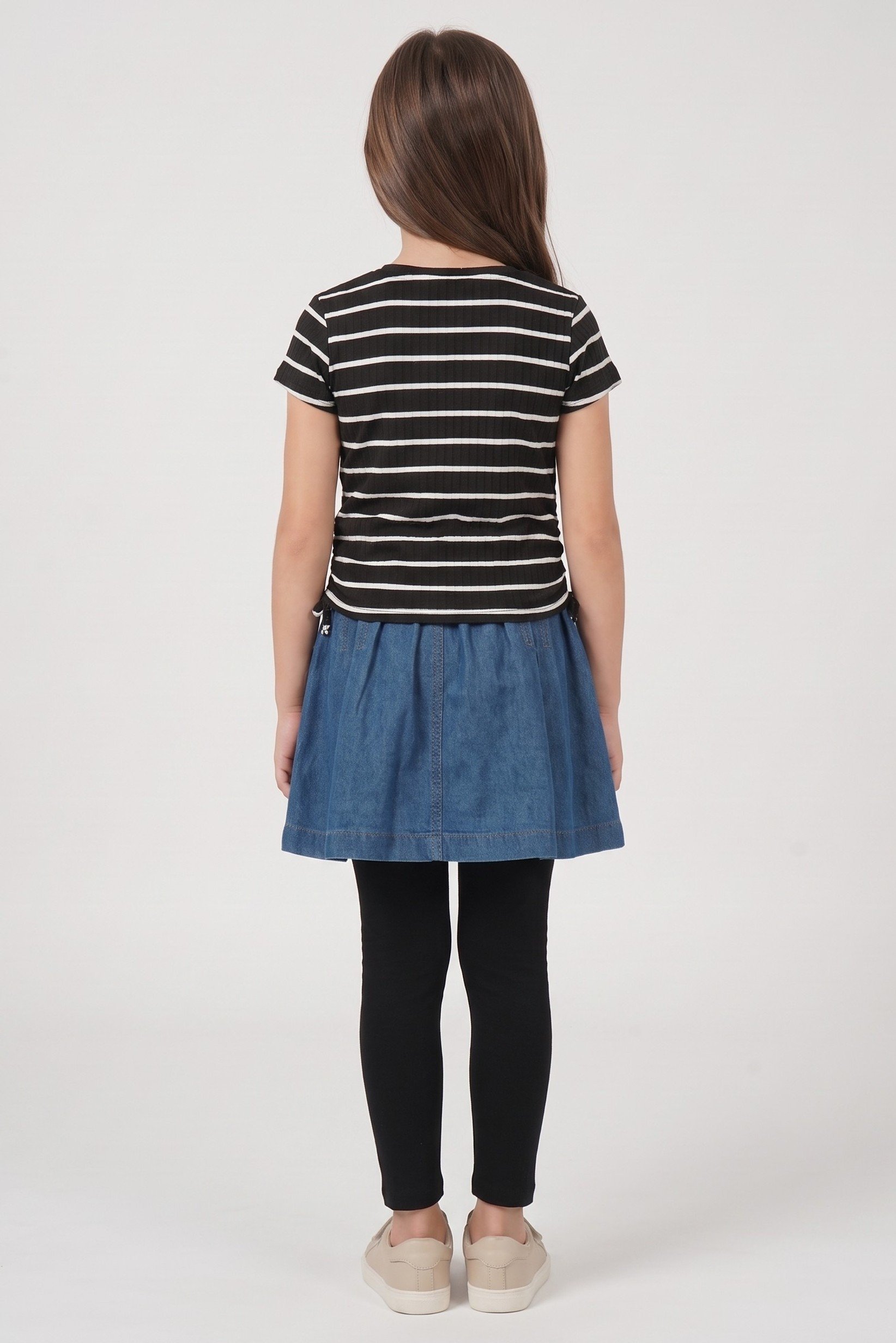 Kids Girl 3 Pieces Stripe Top And Skirt With Leggings Set, Multicolor