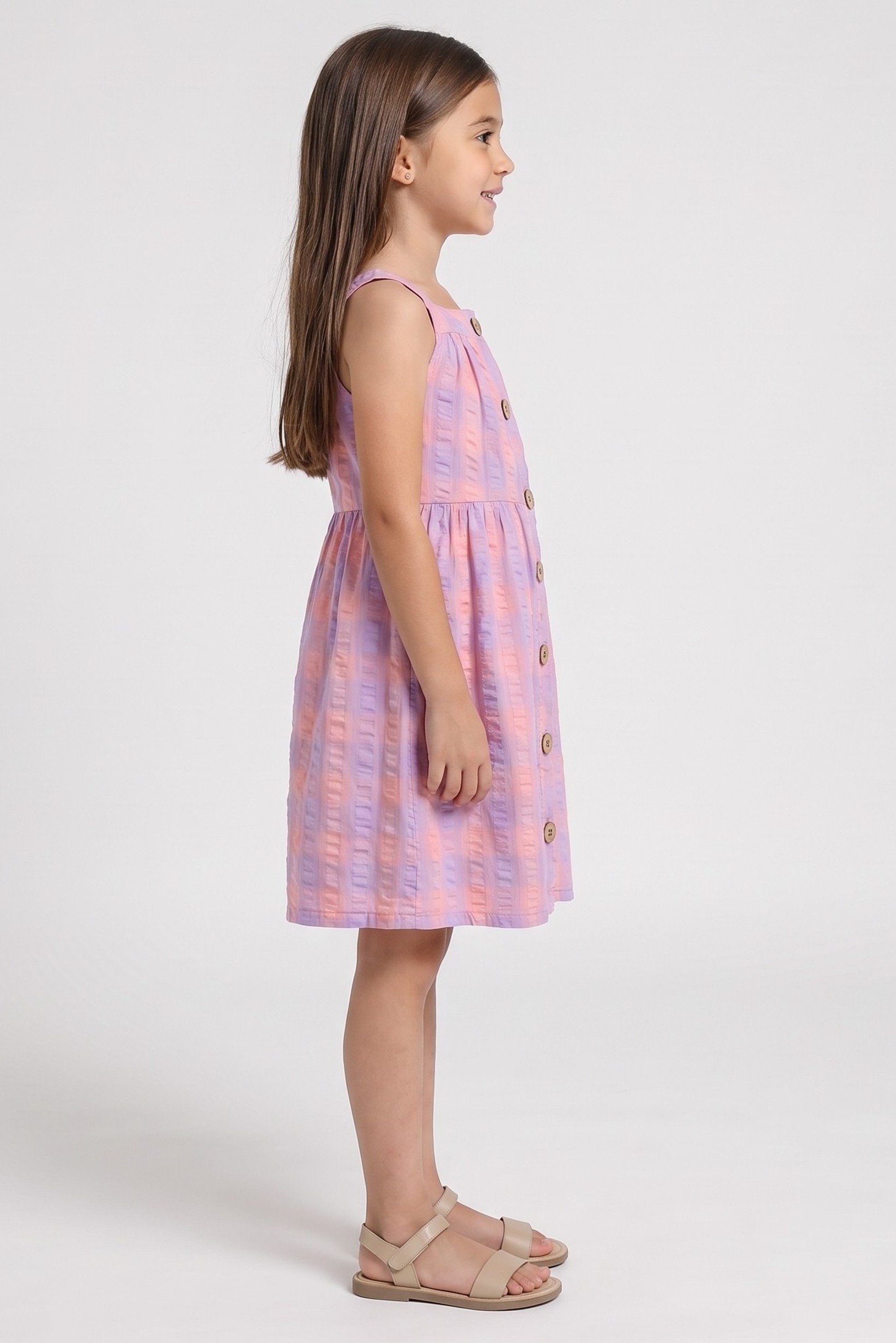 Toddlers Girl Checkered Sleeveless Dress, Multicolor
