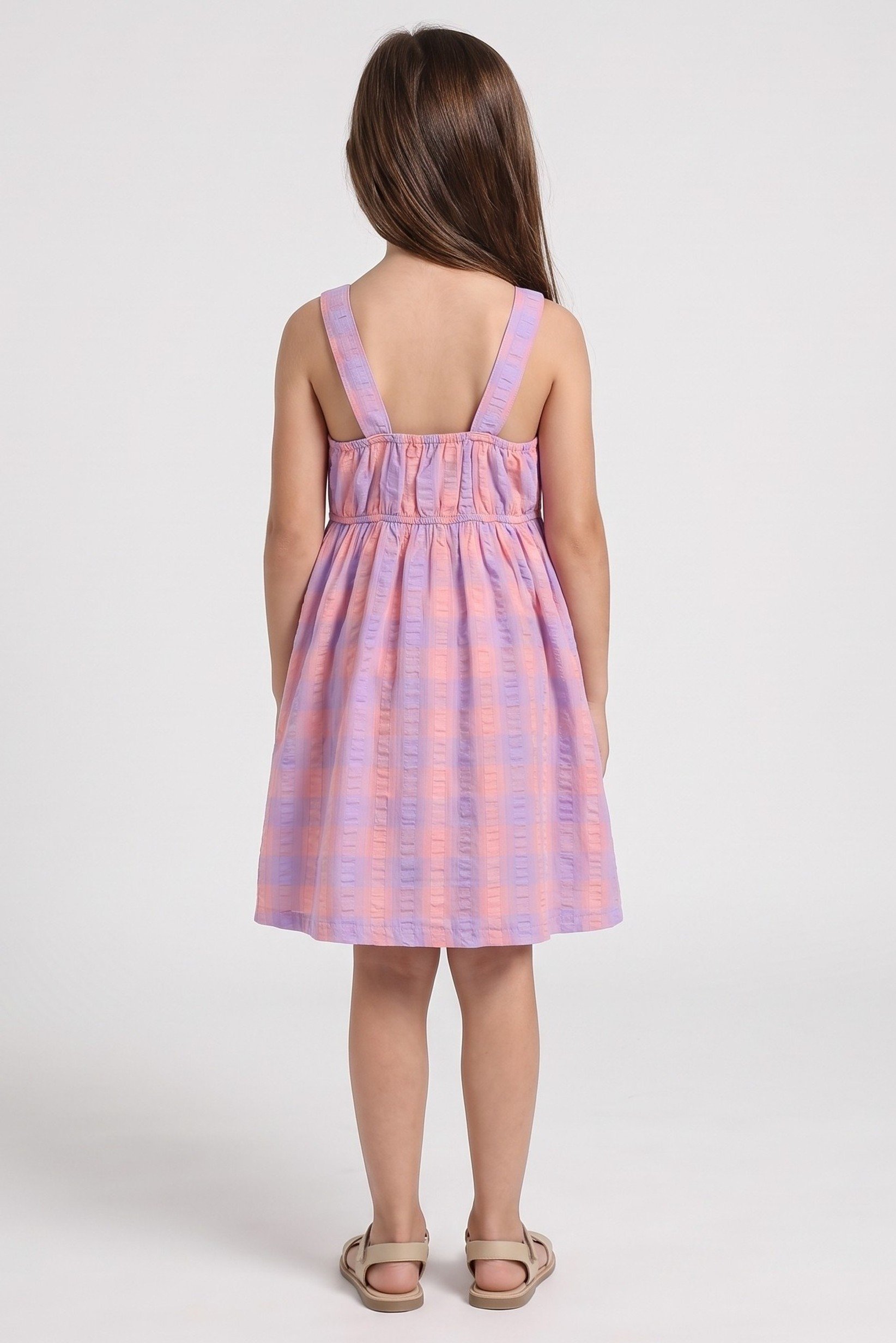 Toddlers Girl Checkered Sleeveless Dress, Multicolor