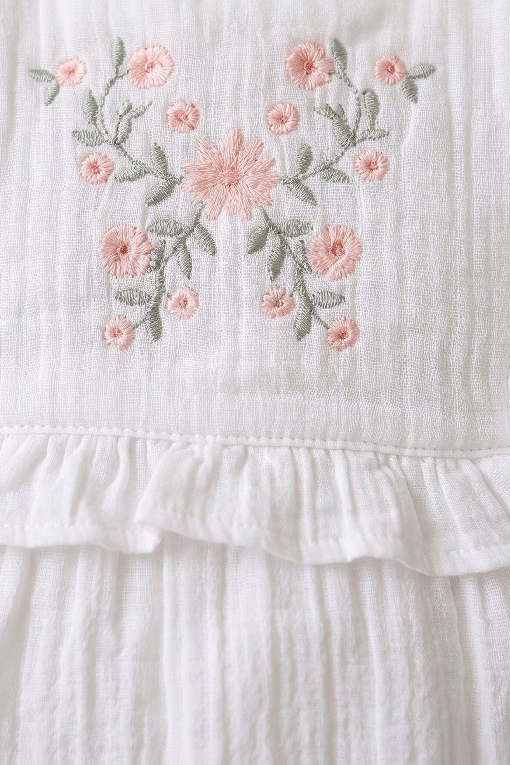 Toddlers Girl 2 Pieces Embroidered Bodysuits And Bucket Hat, White