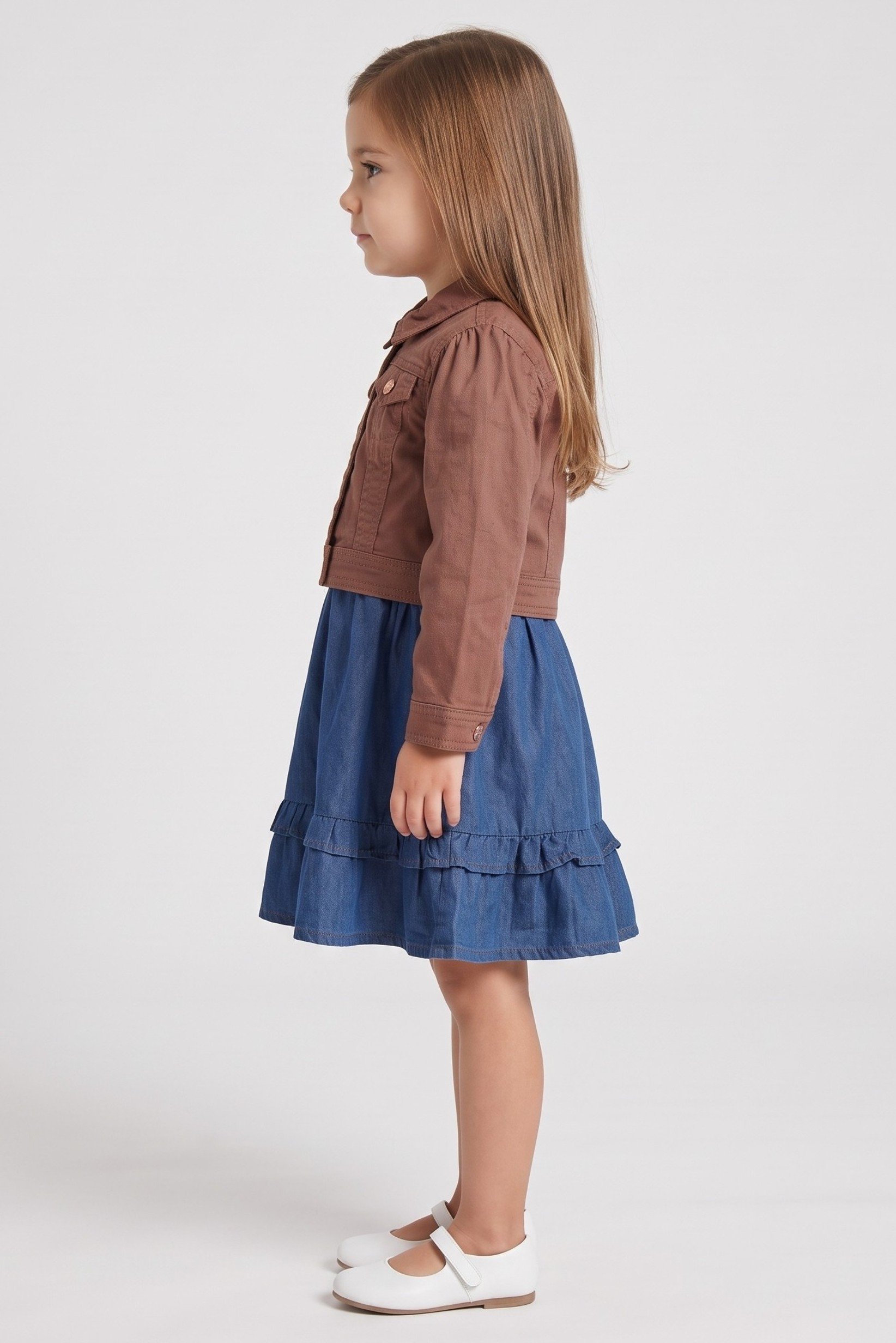 Toddlers Girl 2 Pieces Embroidered Denim Jacket And Dress Set, Multicolor