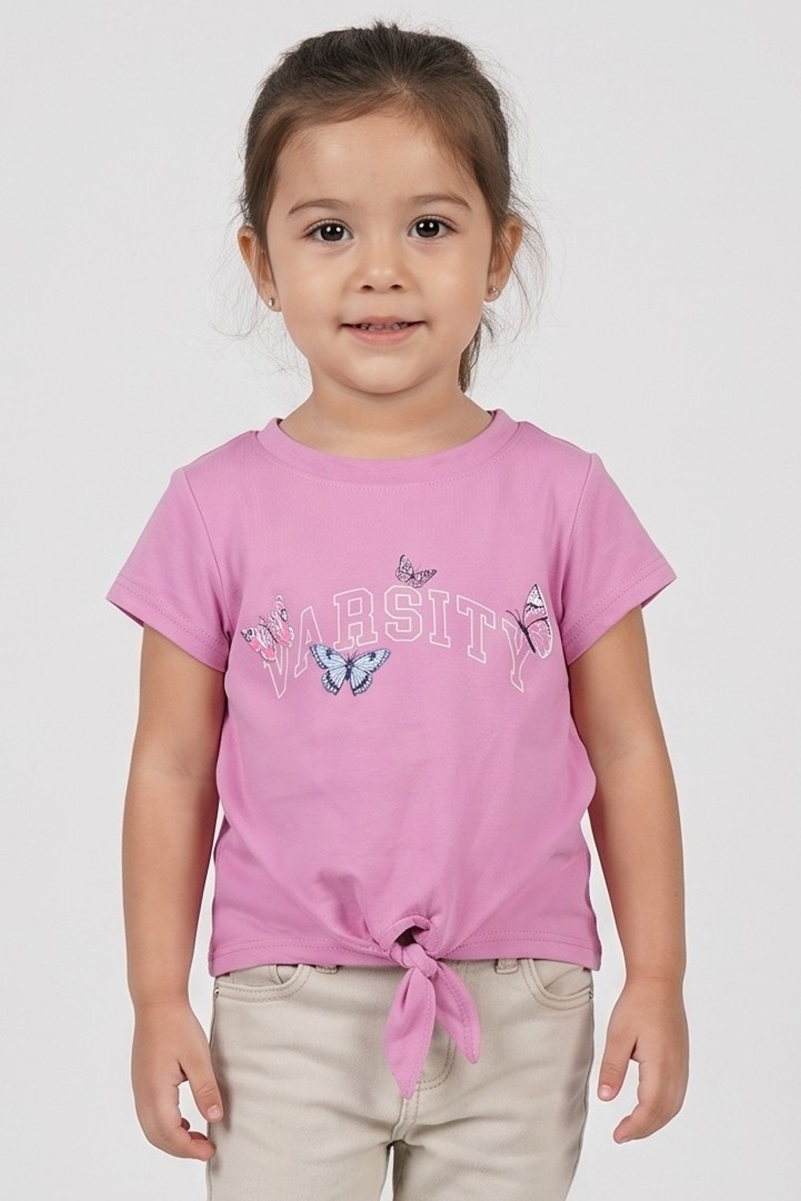Toddlers Girl 3 Pieces Crew Neck Short Sleeve Graphic Print T-Shirt, Multicolor