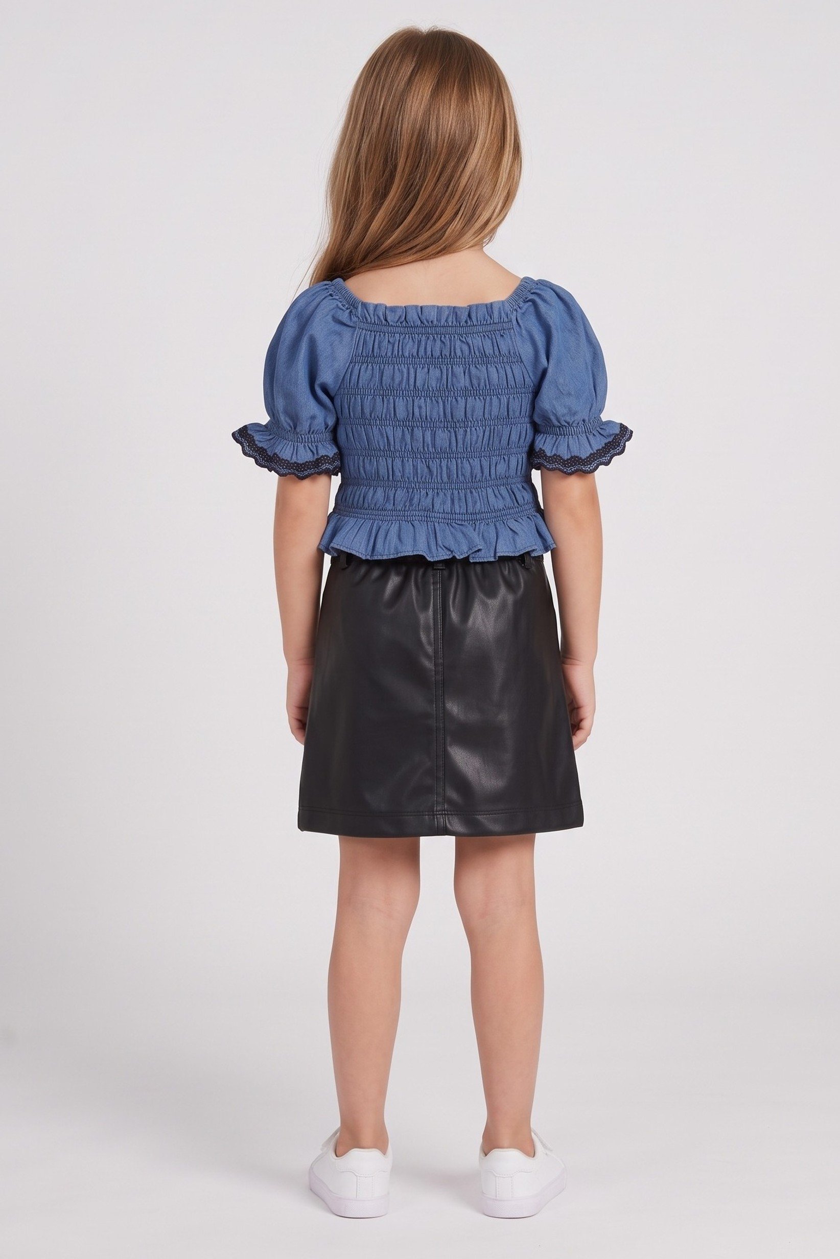 Kids Girl 2 Pieces Textured Top And Plain Skirt Set, Multicolor